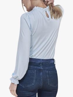 Pure Collection Ruffle Neck Top - view 2, Cloud Blue