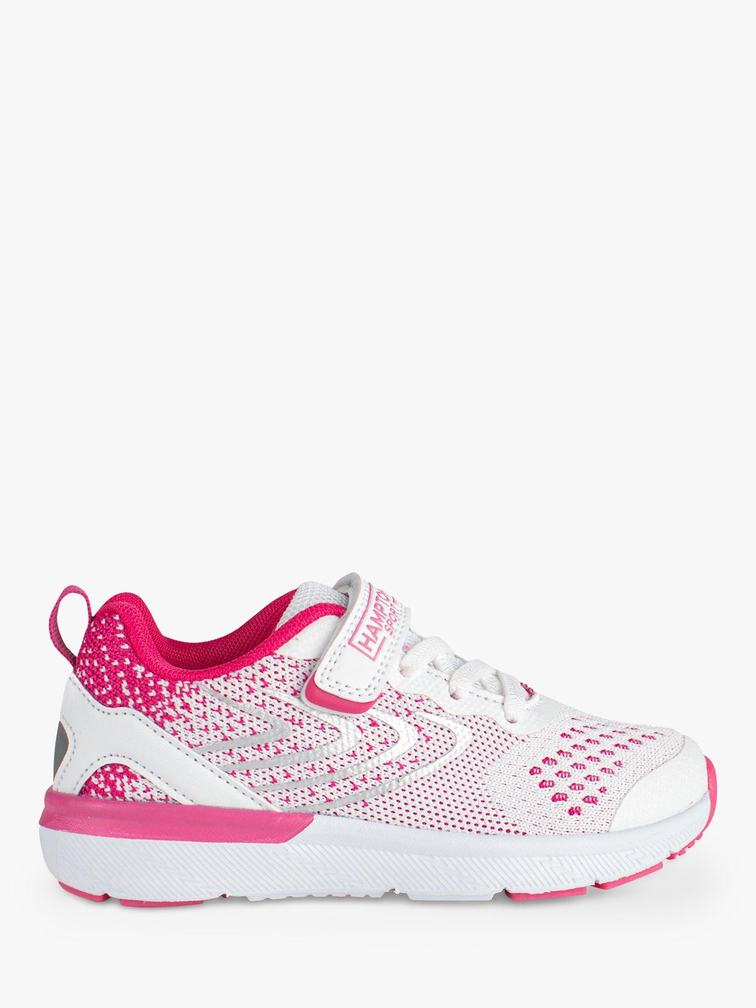 Product image 1 of 4, which shows Trotters Hampton Sport Kids' Bolts Riptape Trainers, White/Pink, 1