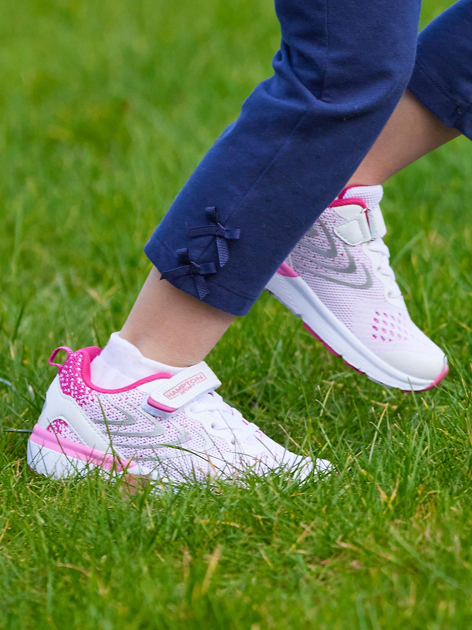 Product image 3 of 4, which shows Trotters Hampton Sport Kids' Bolts Riptape Trainers, White/Pink, 1