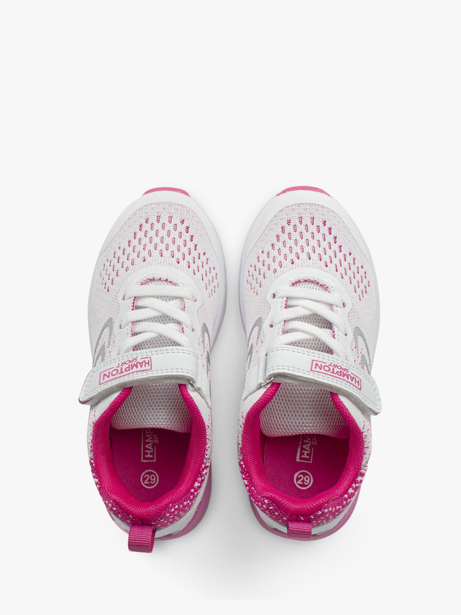 Product image 2 of 4, which shows Trotters Hampton Sport Kids' Bolts Riptape Trainers, White/Pink, 1