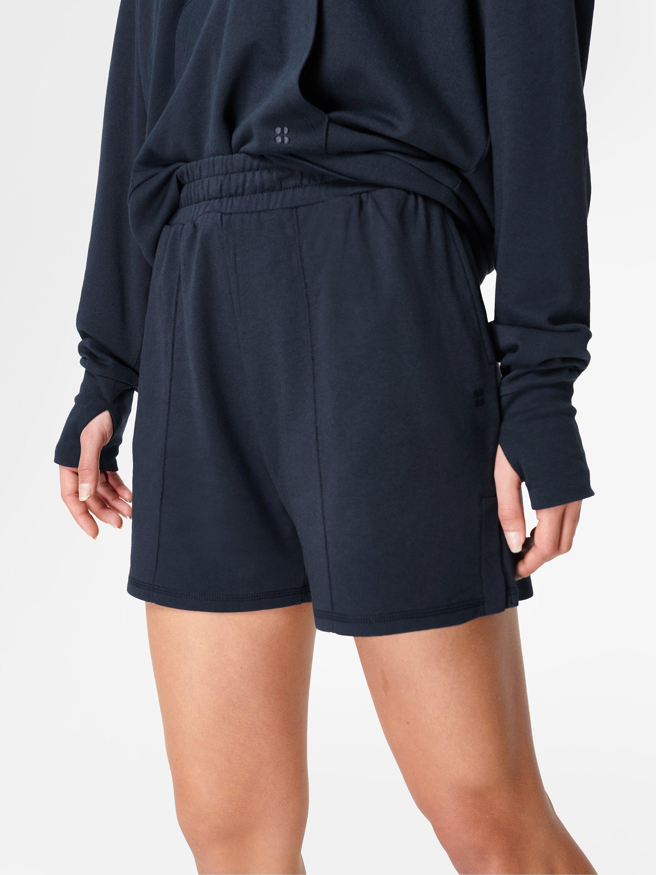 Product image 1 of 6, which shows Sweaty Betty Organic Cotton Blend After Class Shorts, Navy, XXS