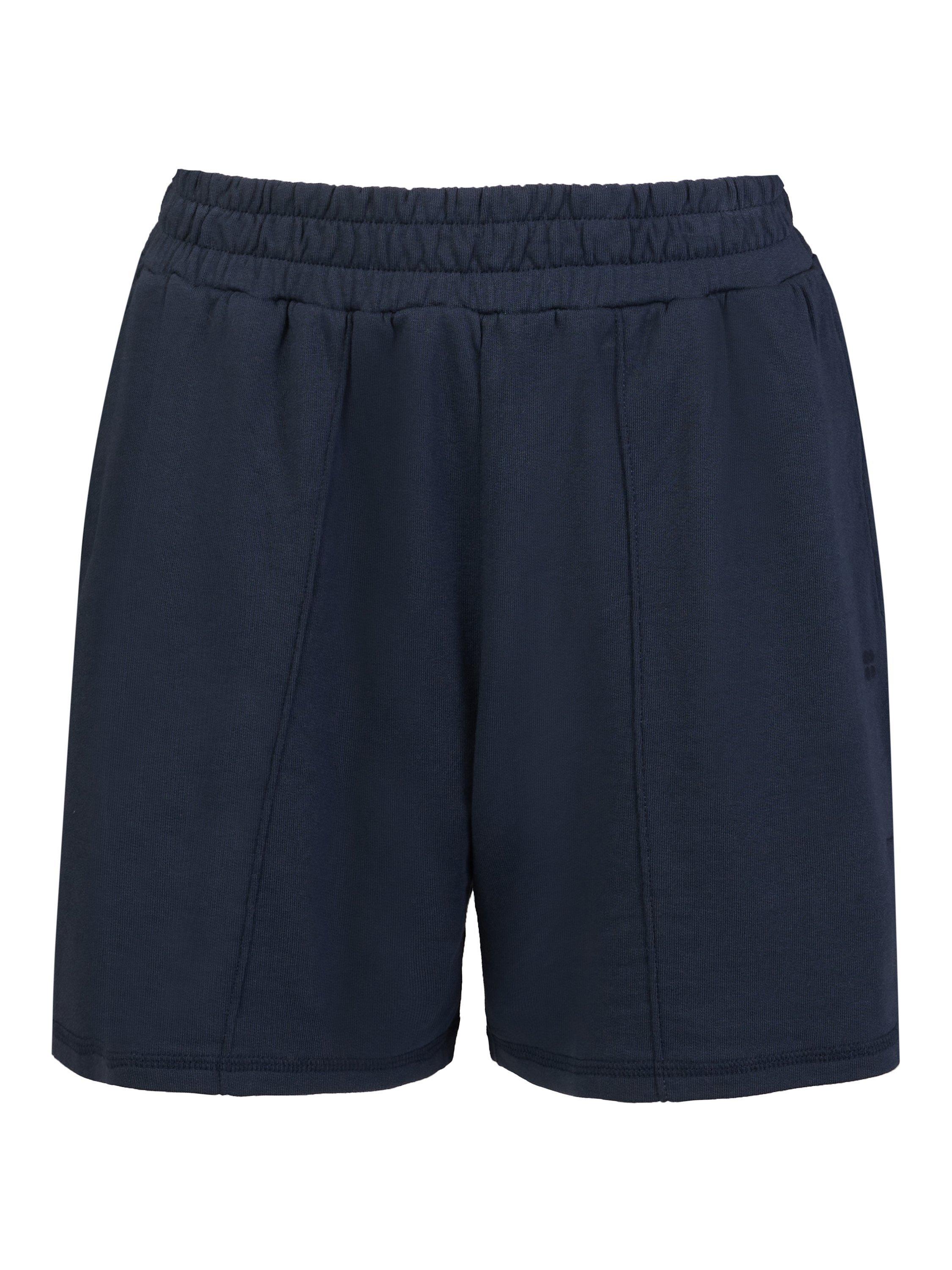 Product image 4 of 6, which shows Sweaty Betty Organic Cotton Blend After Class Shorts, Navy, XXS