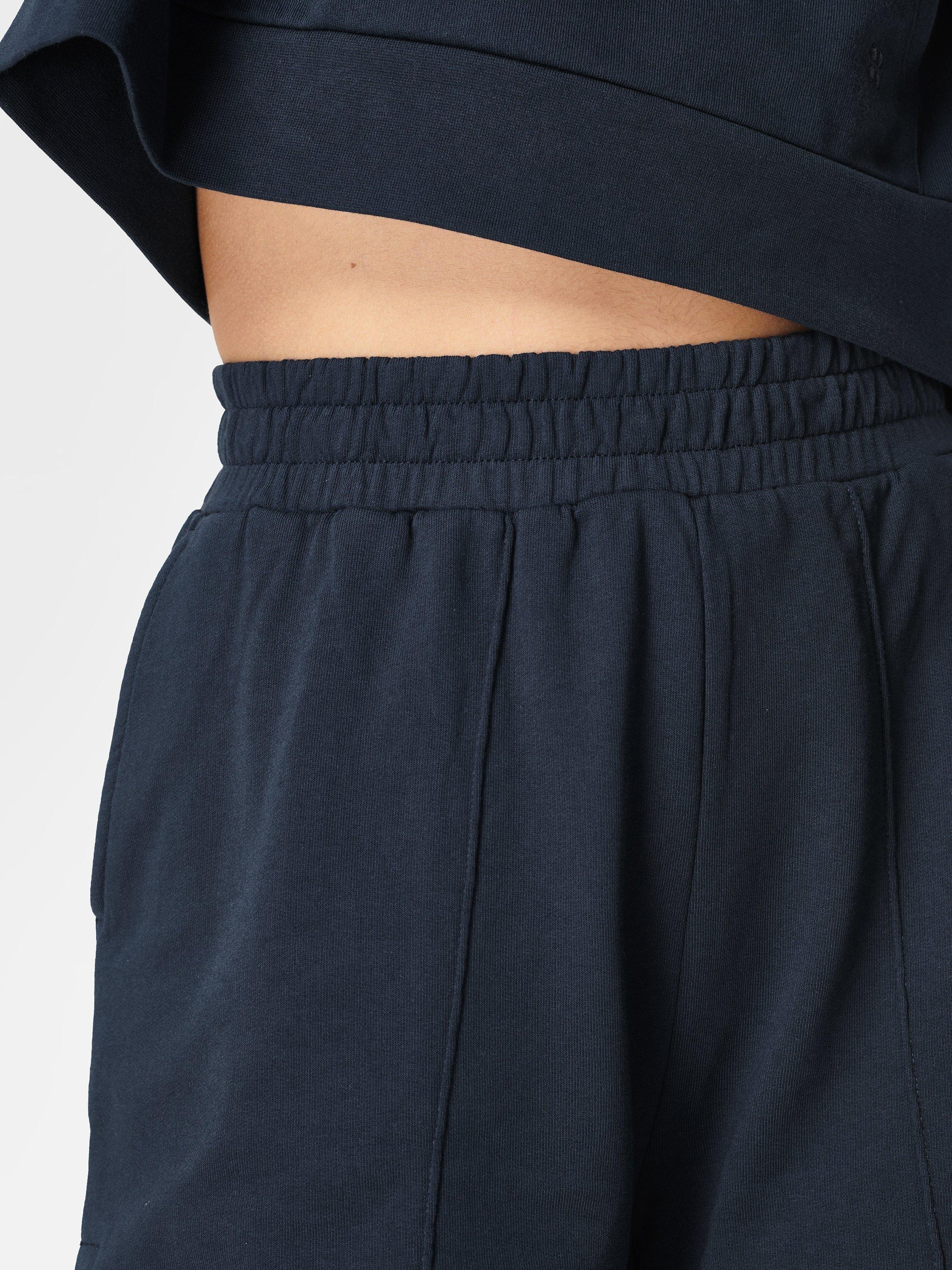 Product image 6 of 6, which shows Sweaty Betty Organic Cotton Blend After Class Shorts, Navy, XXS