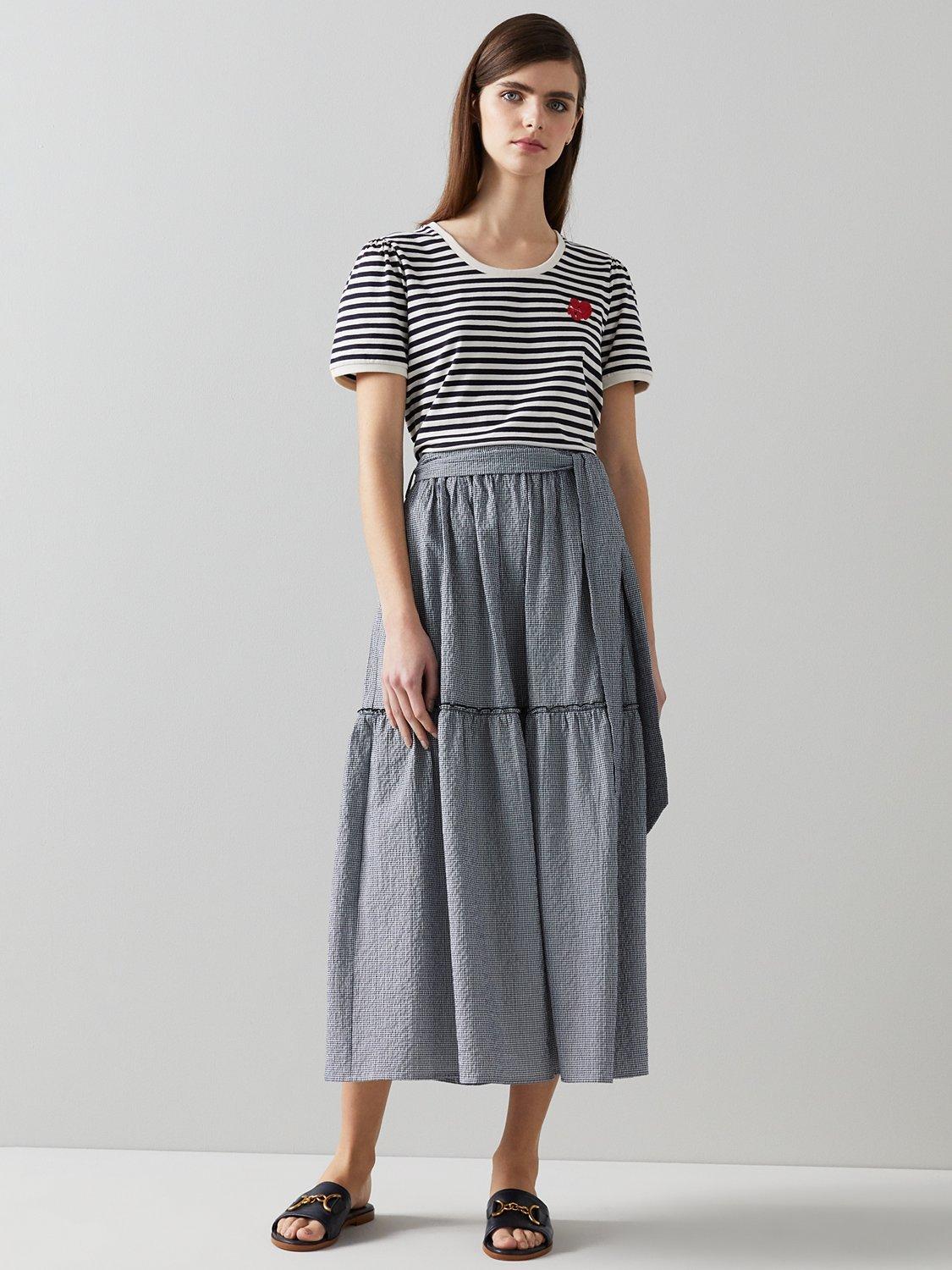 L.K.Bennett Rego Midi Swing Skirt, Navy/White