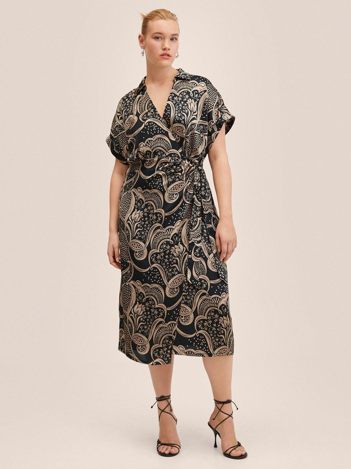 Mango Miami Floral Print Satin Midi Dress, Black/Multi