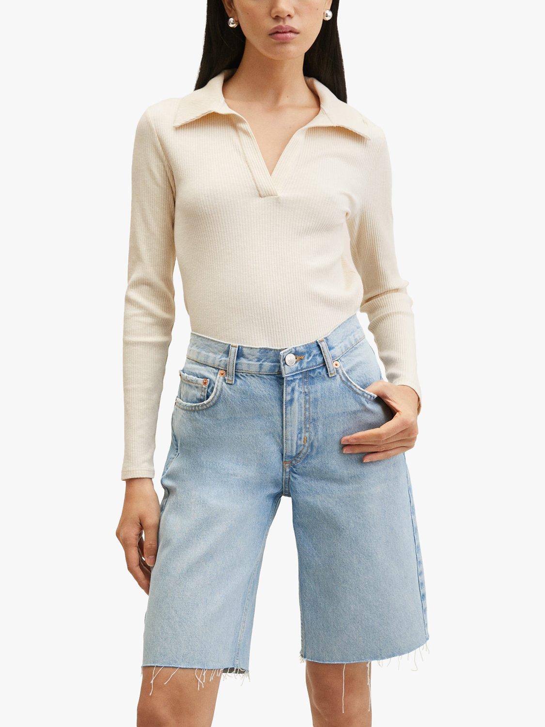 Product image 1 of 9, which shows Mango High Waist Denim Bermuda Shorts, Blue, 10