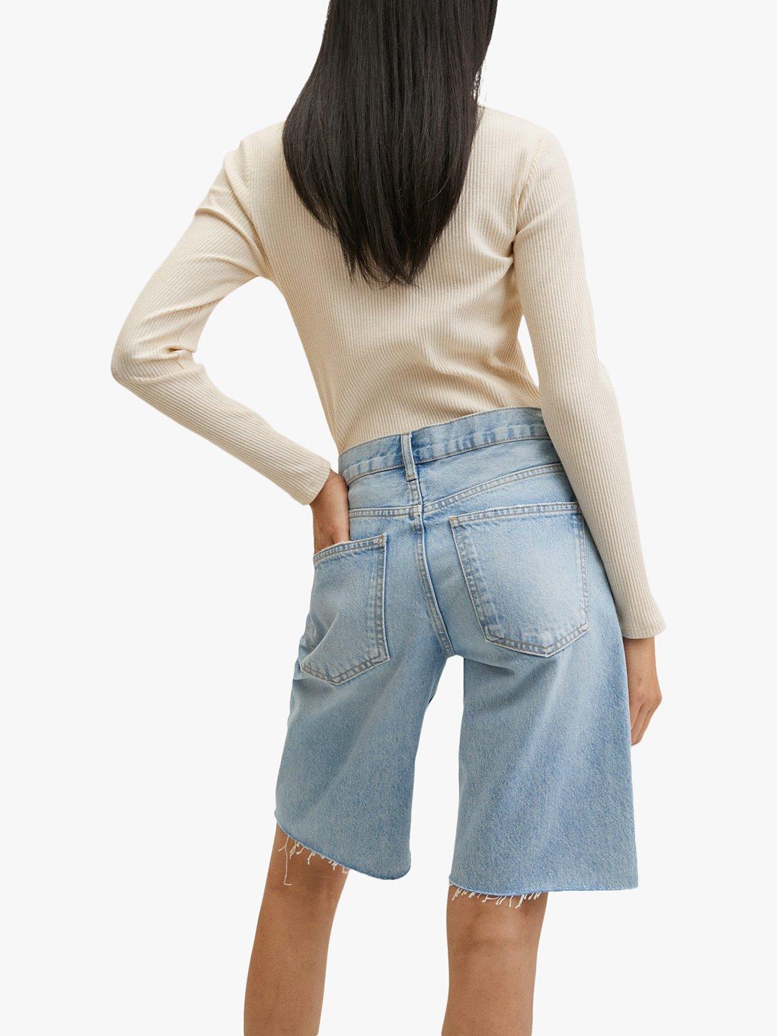 Product image 4 of 9, which shows Mango High Waist Denim Bermuda Shorts, Blue, 10