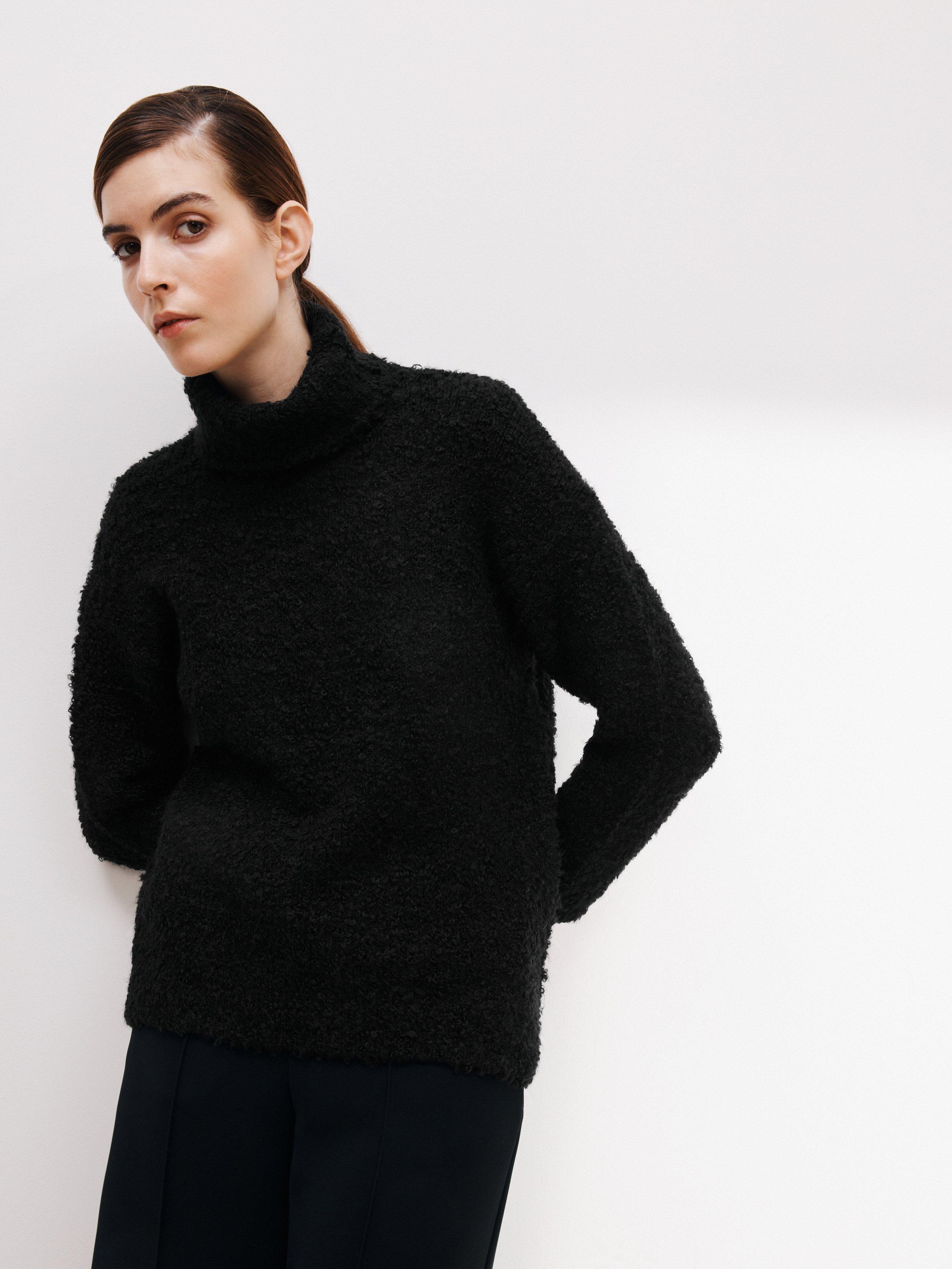 Kin Plain Boucle Oversized Funnel Neck Jumper, Black