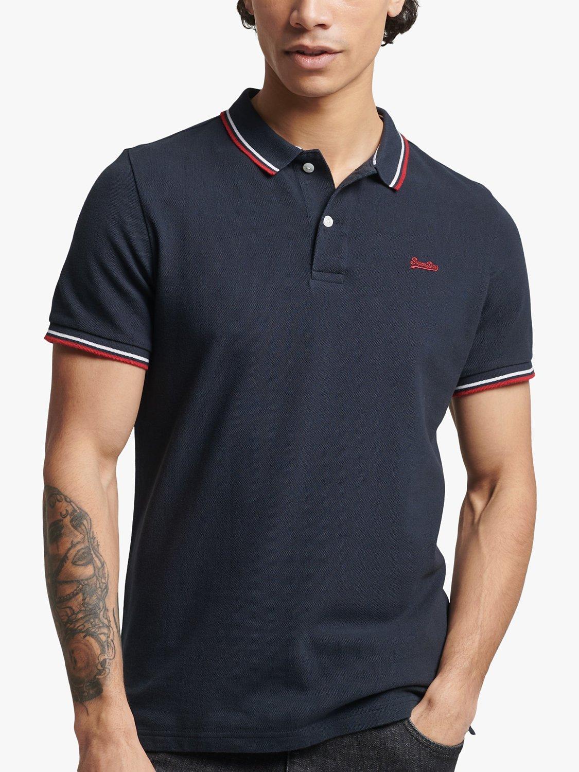 Superdry Vintage Pique Short Sleeve Polo Top, Dark Navy