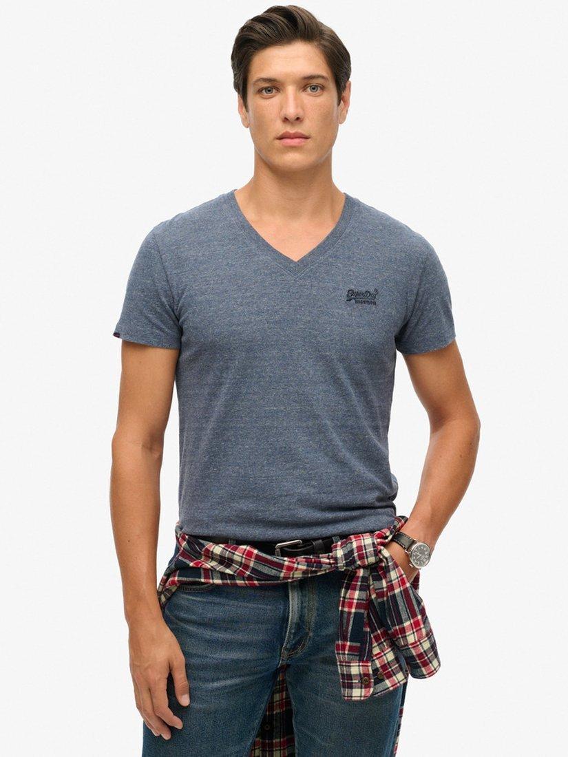 Product image 1 of 9, which shows Superdry Organic Cotton Vintage Logo V-Neck T-Shirt, Navy Marl, M