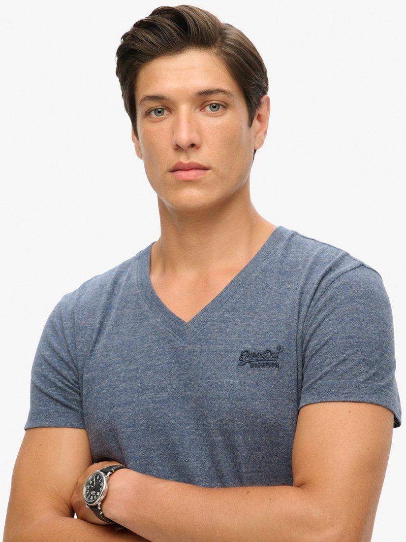 Product image 4 of 9, which shows Superdry Organic Cotton Vintage Logo V-Neck T-Shirt, Navy Marl, M