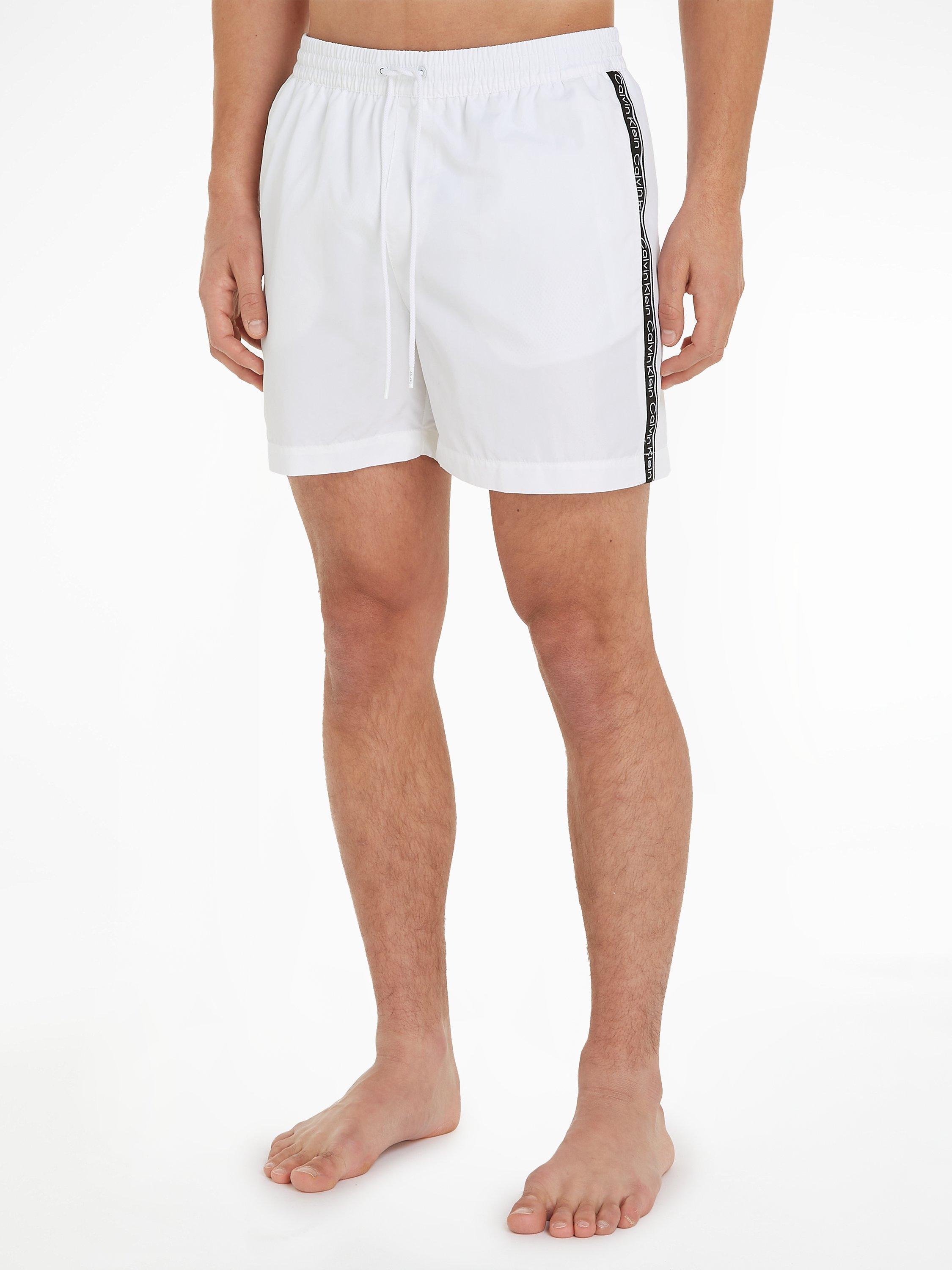 Calvin Klein Core Logo Tape Recycled Swim Shorts, Classic White