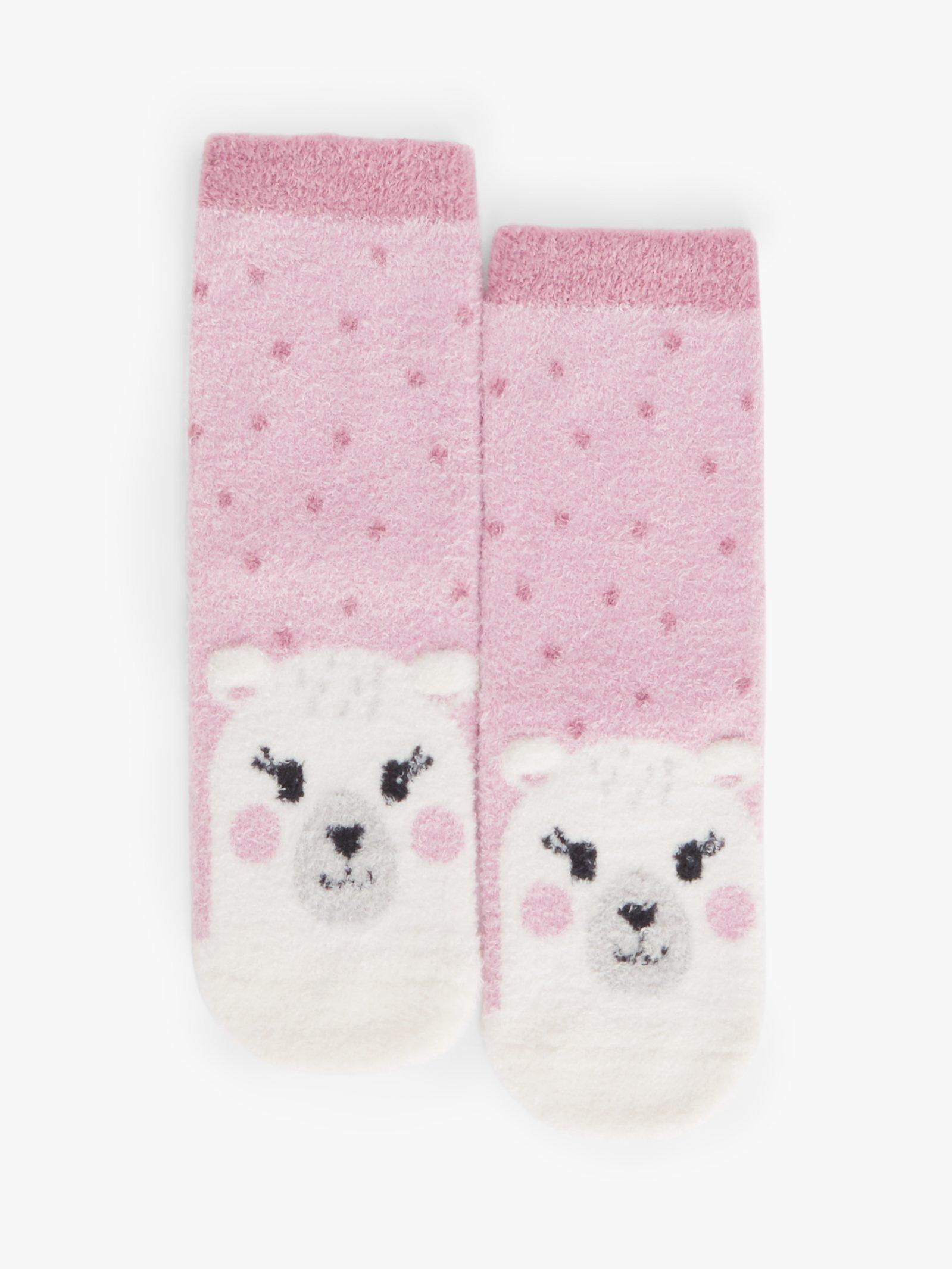 John Lewis Kids' Polka Dot Bear Slipper Socks, Pink