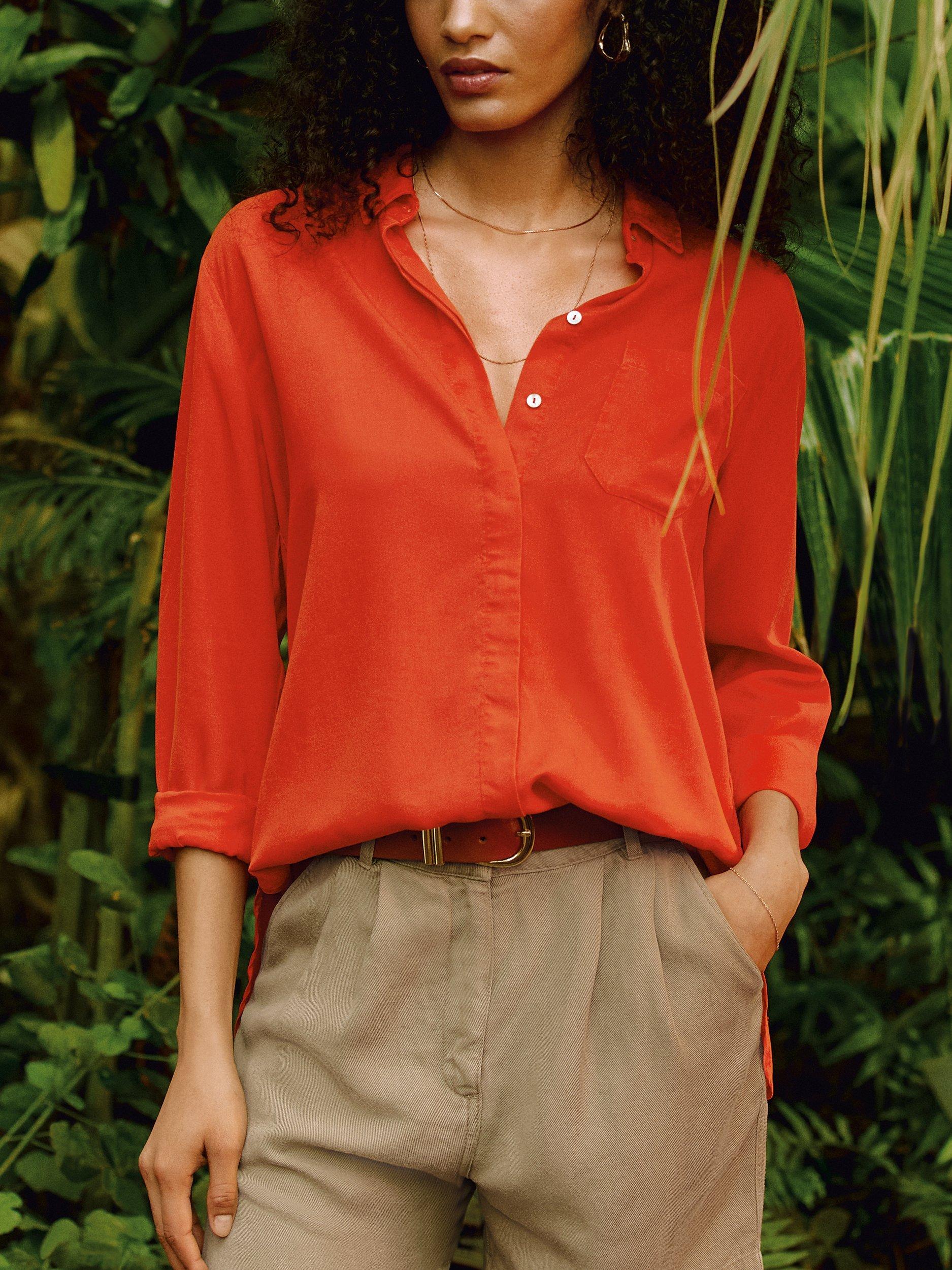 Product image 1 of 4, which shows Baukjen Lillith Long Sleeve Tencel Shirt, Tangerine, 6
