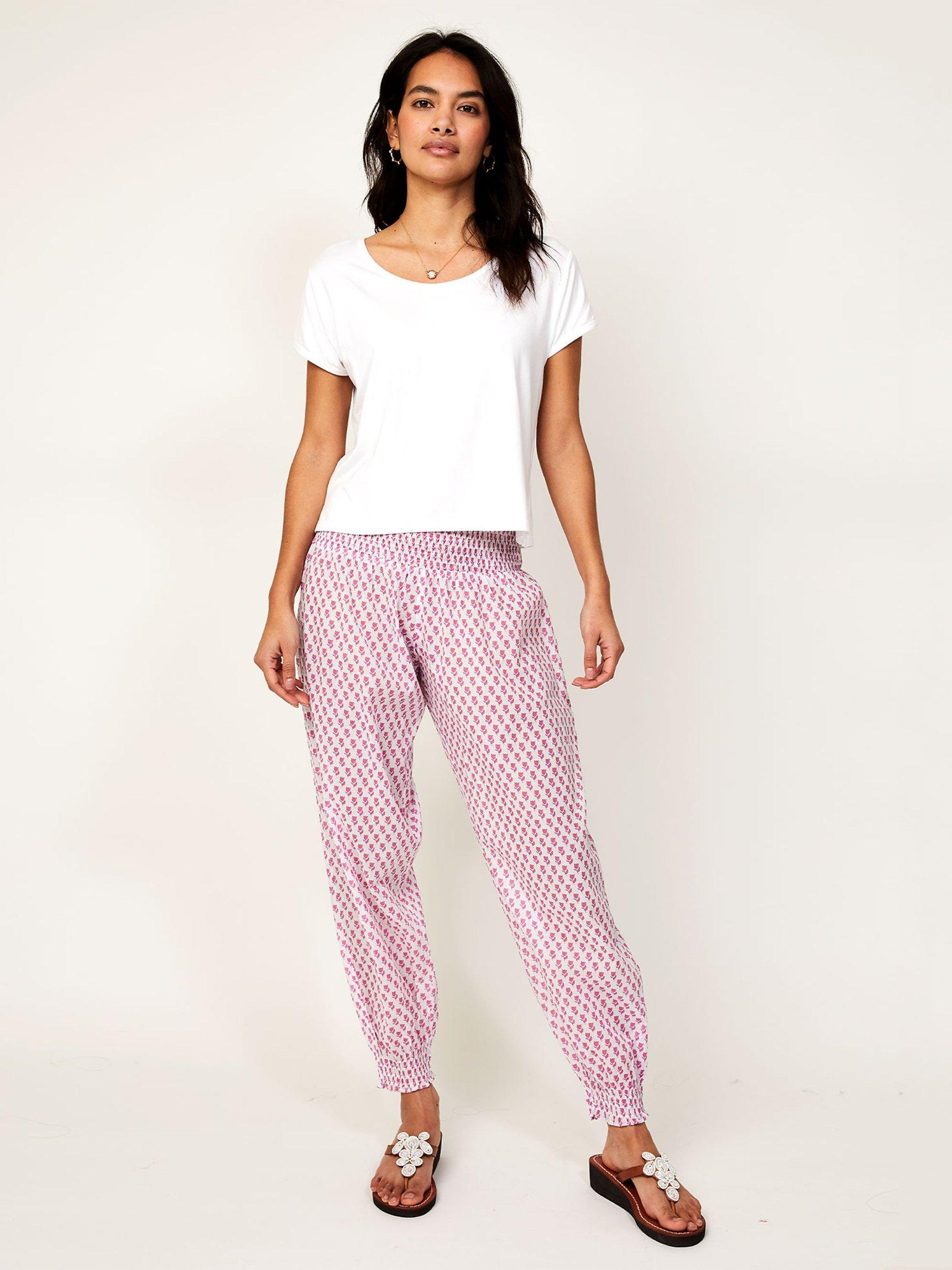 Product image 1 of 4, which shows Aspiga Floral Organic Cotton Joggers, Pink, XS-S