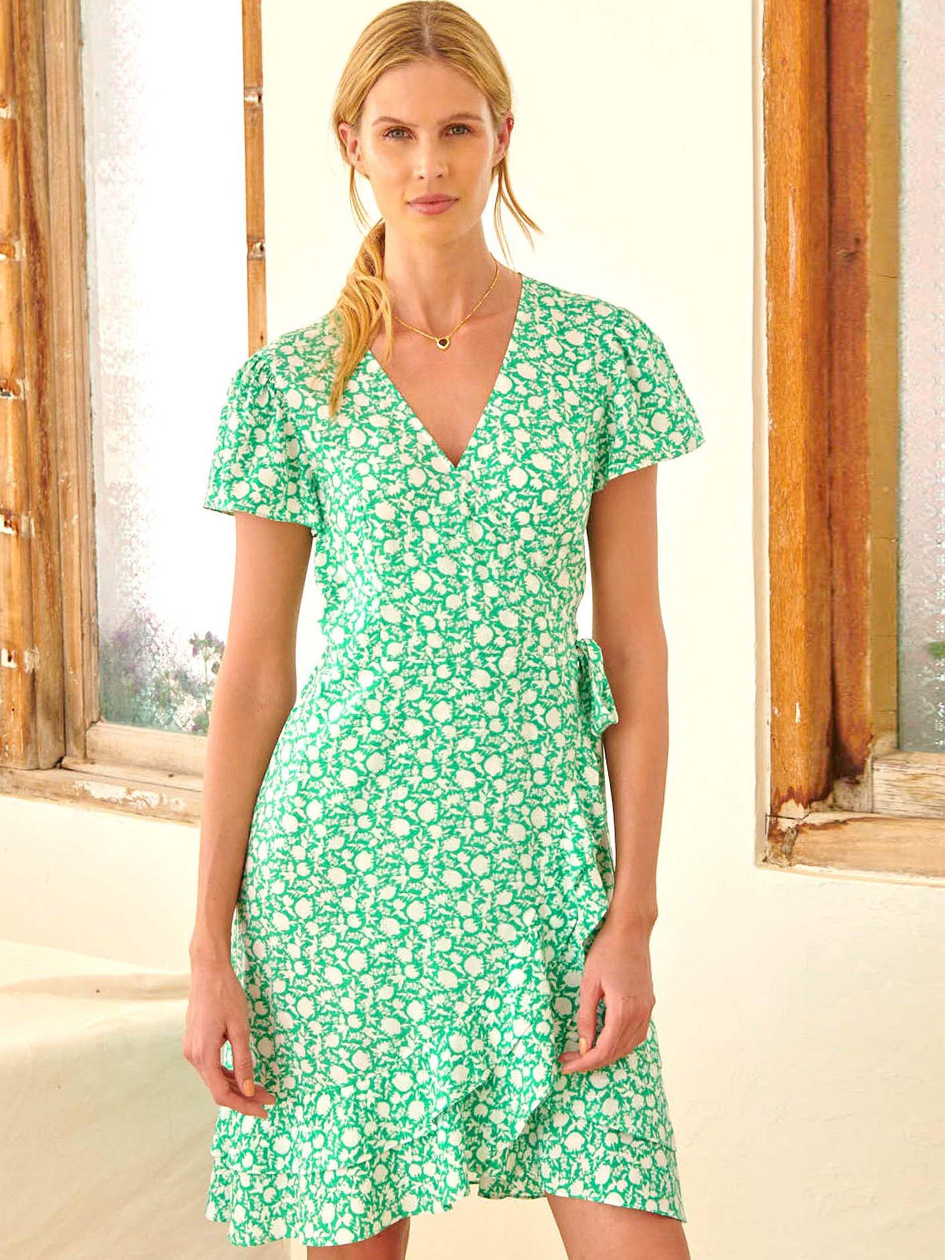 Product image 1 of 5, which shows Aspiga Chelsea Floral Print Wrap Dress, Green, M