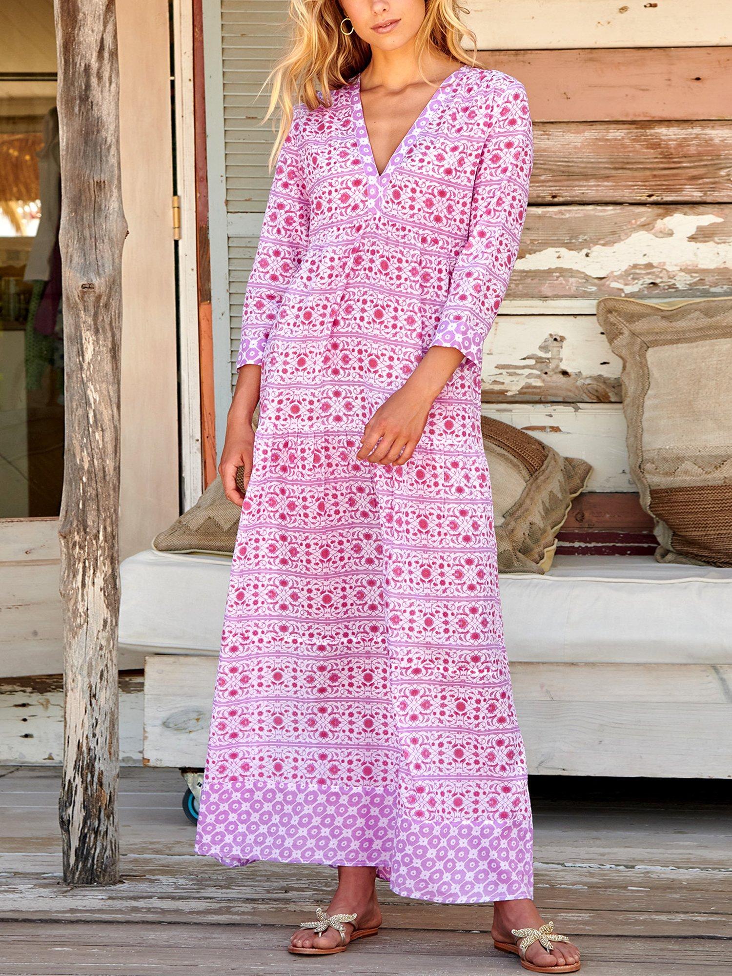Product image 1 of 5, which shows Aspiga Mykonos Cotton Maxi Dress, Pink/Lilac, XS