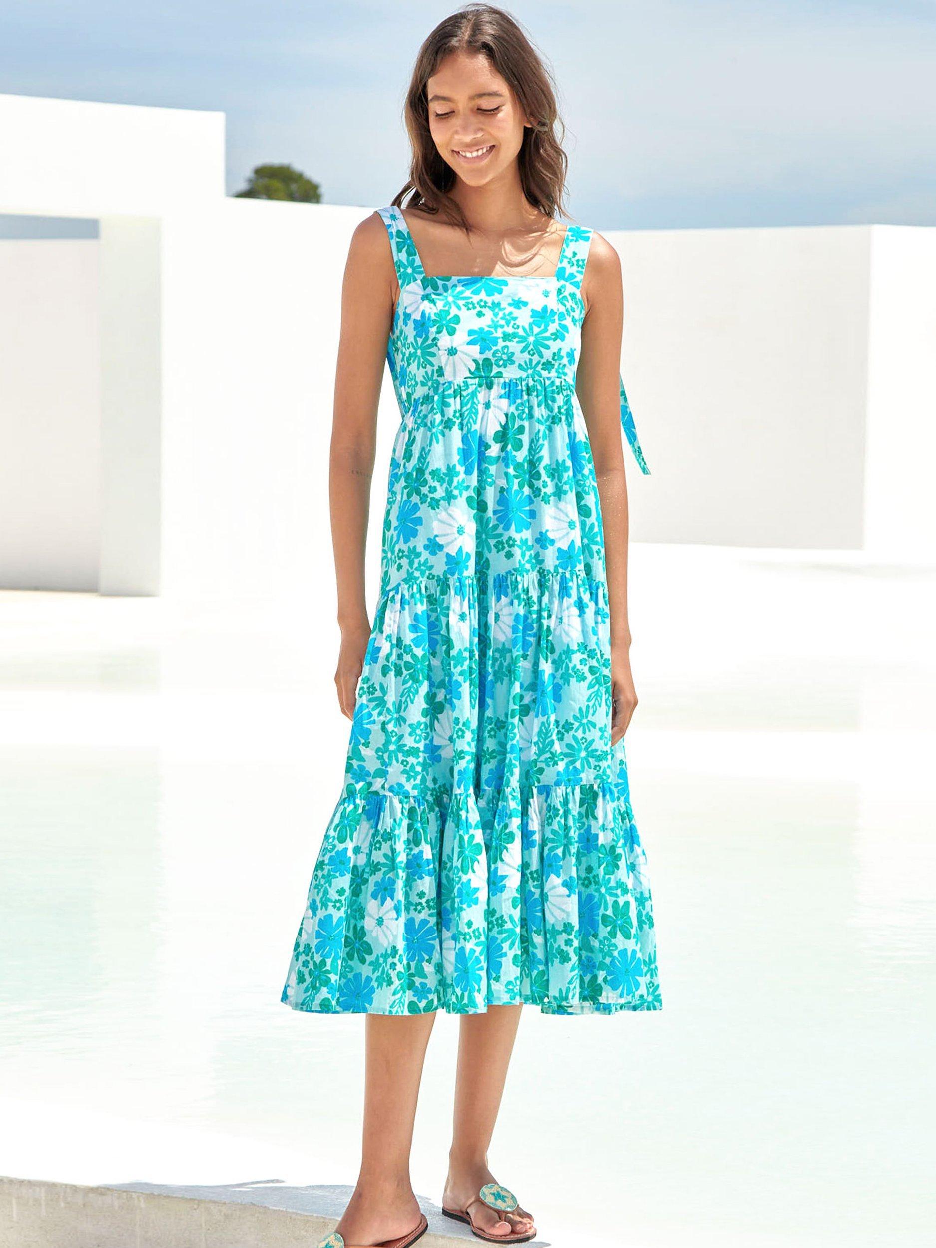 Aspiga Floral Tiered Sun Dress Retro Sea Green