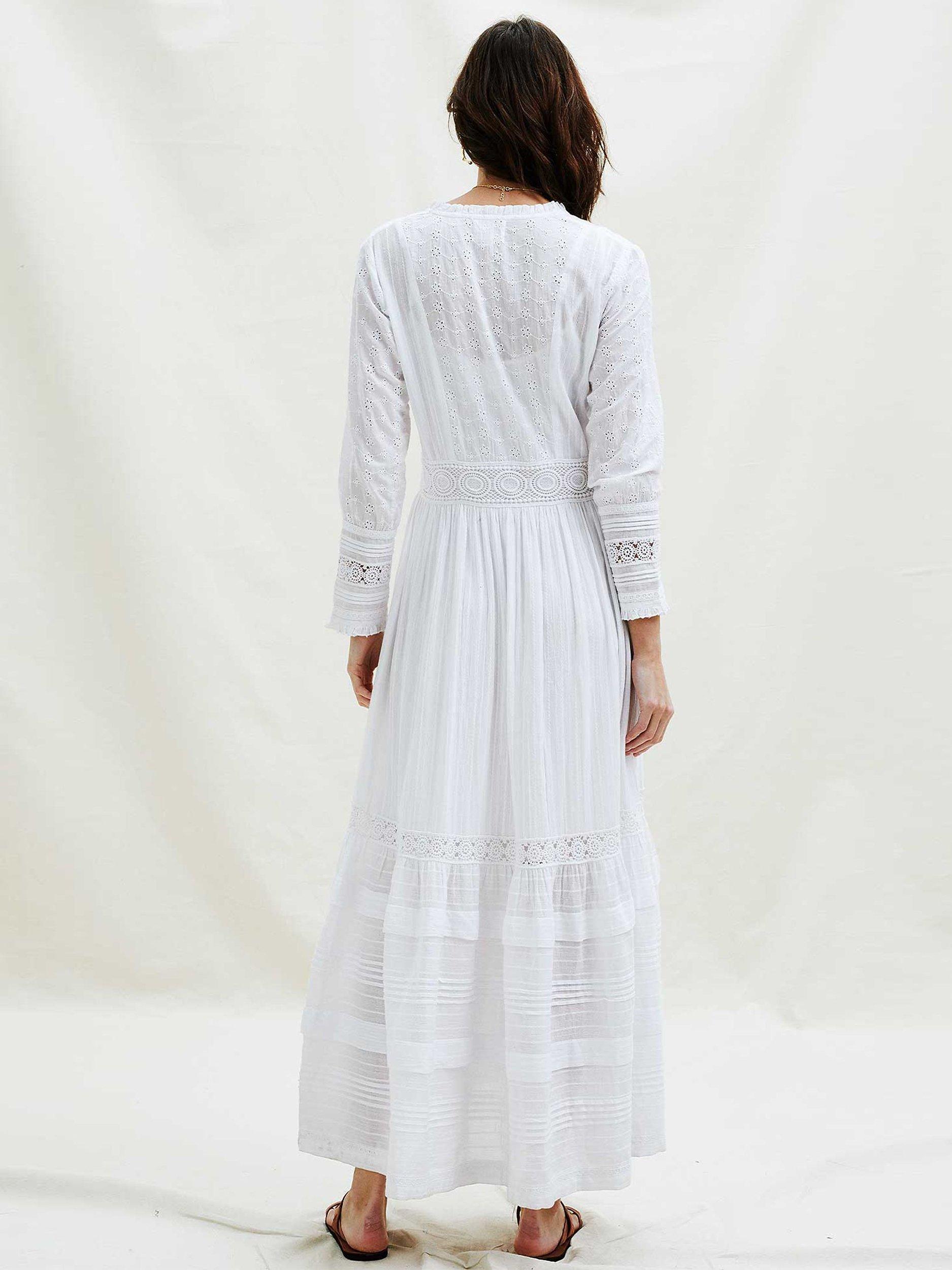 Product image 6 of 6, which shows Aspiga Broderie Maxi Dress, White, XS