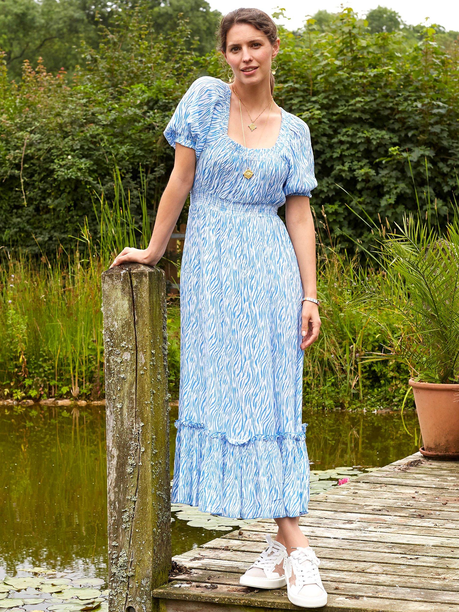Product image 1 of 3, which shows Aspiga Zebra Print Maxi Dress, Marina Blue, XS