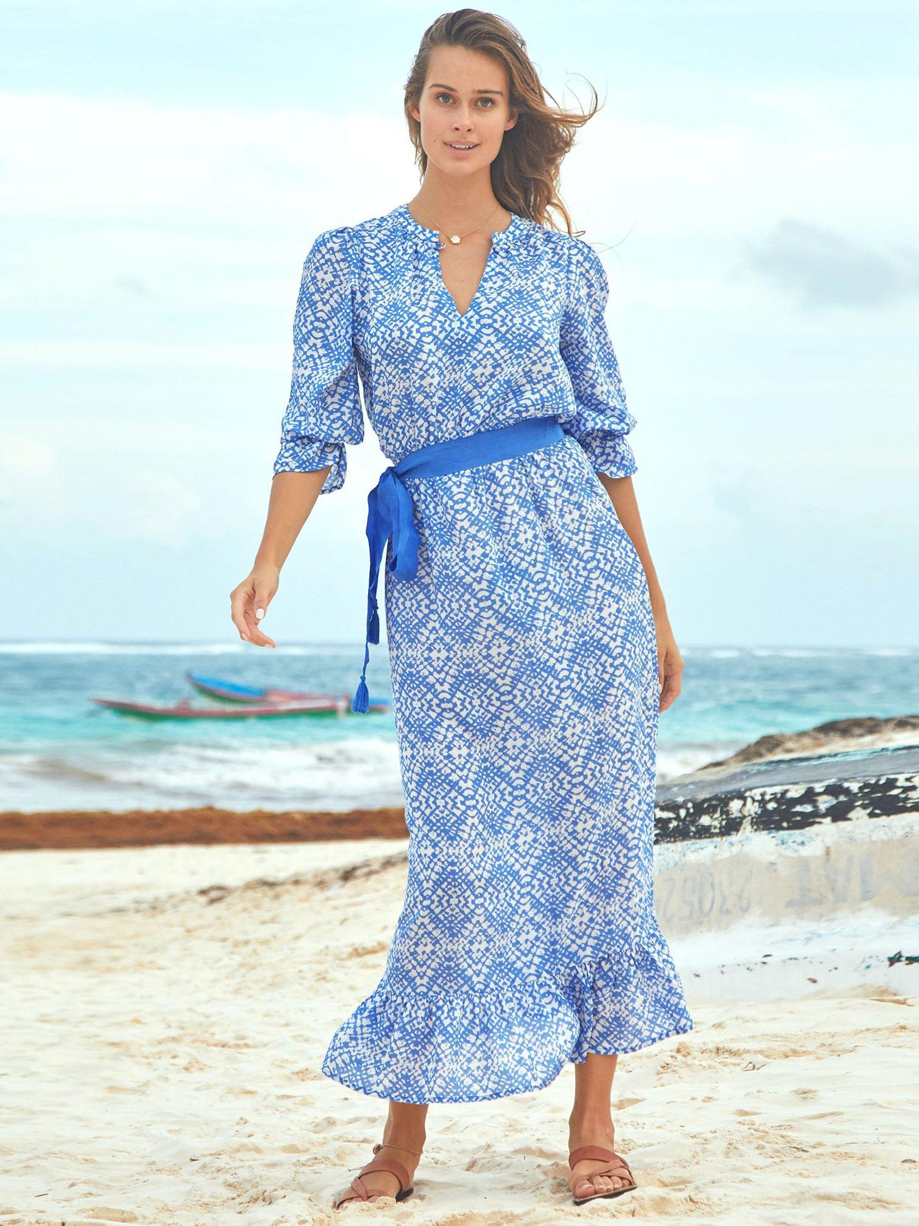 Product image 5 of 5, which shows Aspiga Maeve Geometric Print Contrast Belt Maxi Dress, Marina Blue, XXS