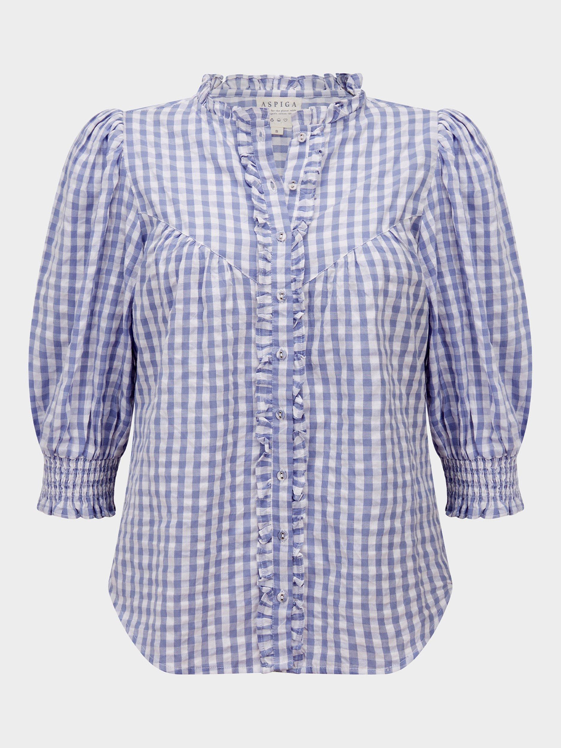 Product image 5 of 5, which shows Aspiga Carrie Emroidered Cotton Blouse, Blue/White, XS