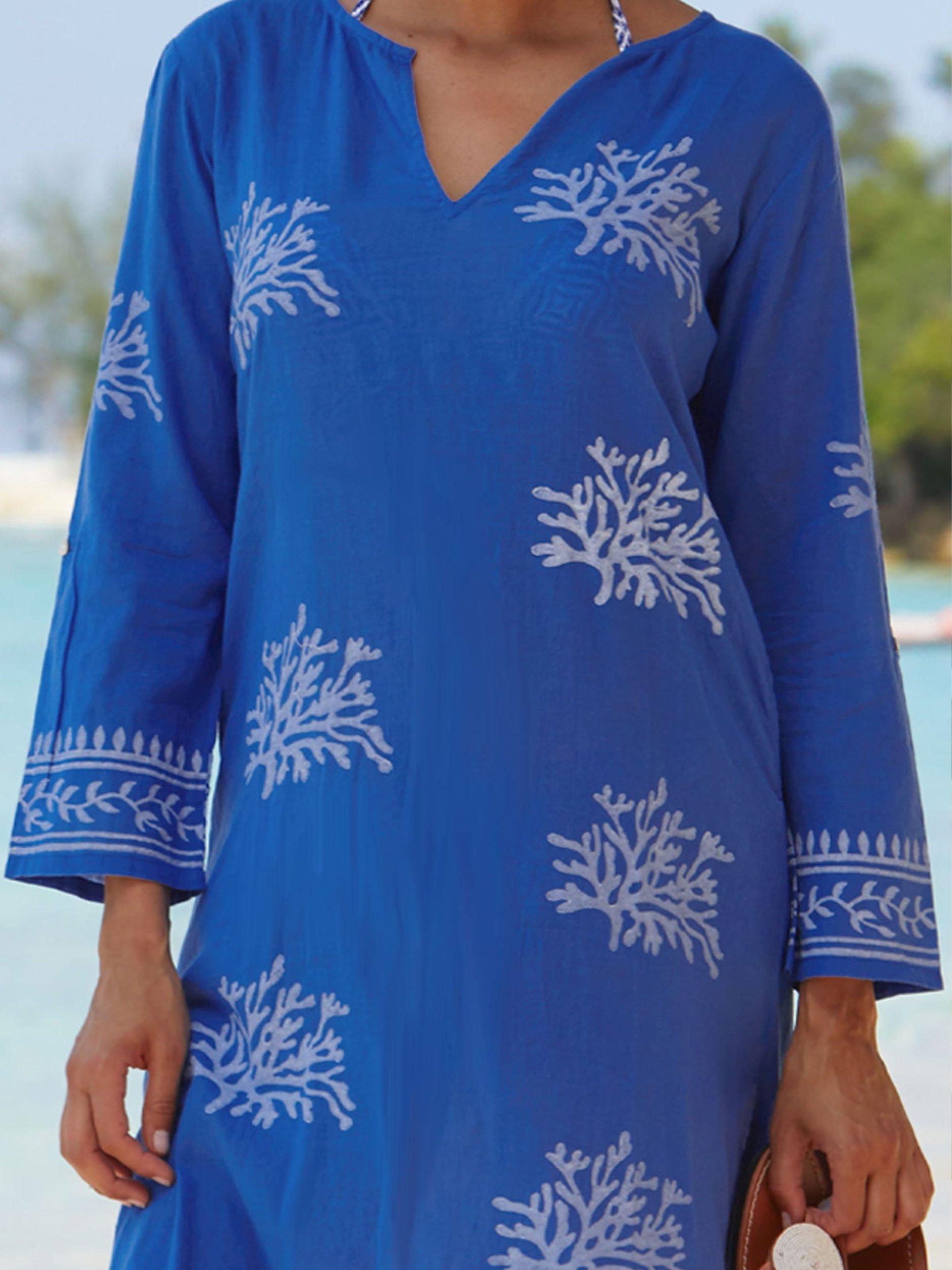 Product image 2 of 3, which shows Aspiga Organic Cotton Maxi Kaftan, Cobalt/White, XS