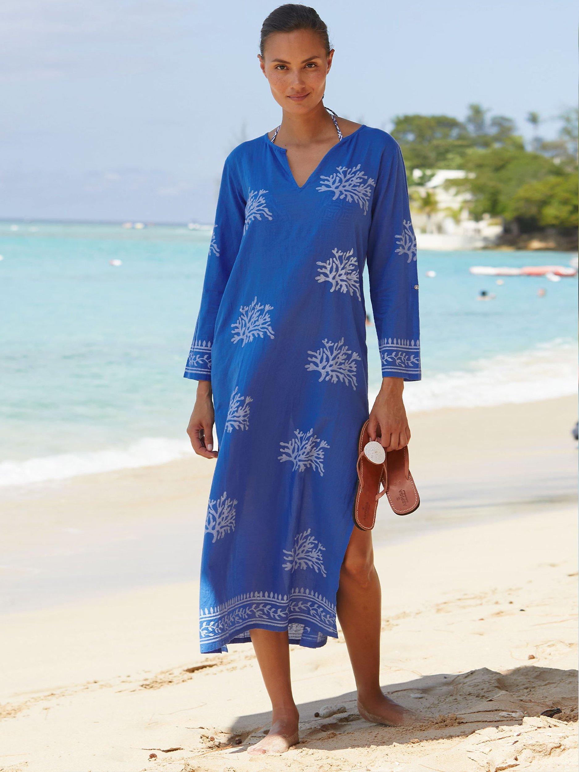 Product image 3 of 3, which shows Aspiga Organic Cotton Maxi Kaftan, Cobalt/White, XS