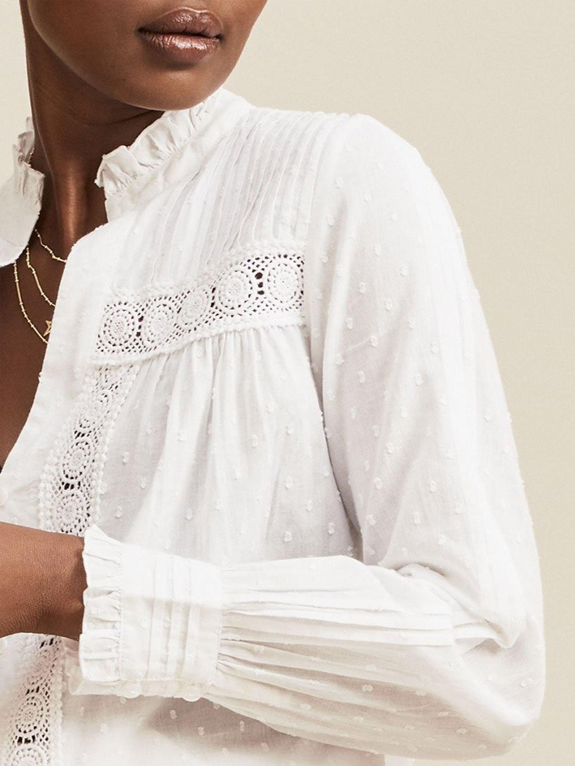 Product image 4 of 6, which shows Aspiga Carrie Embroidered Organic Cotton Blouse, White, XS