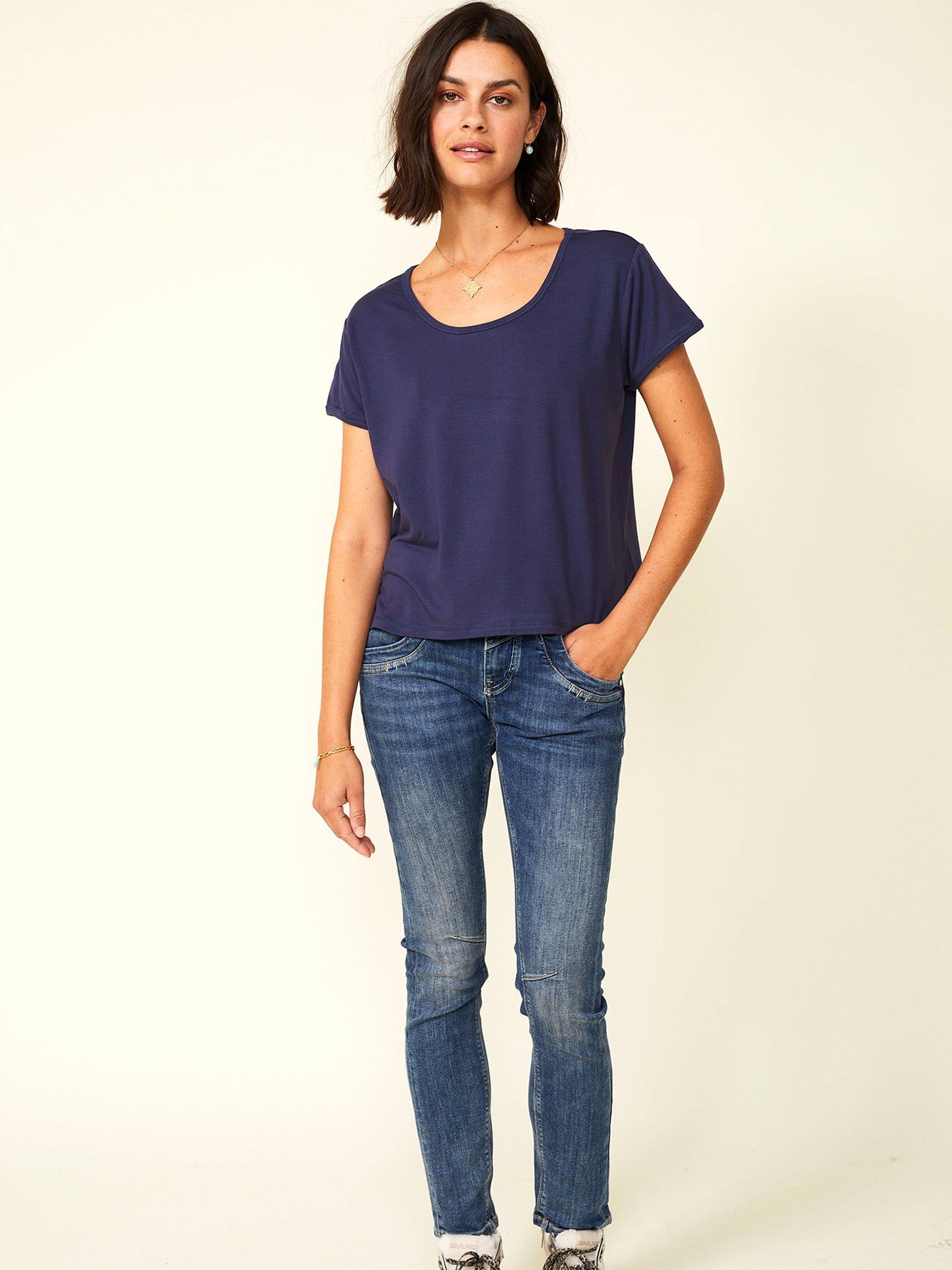 Product image 4 of 4, which shows Aspiga Relaxed Cotton T-Shirt, Navy, XS