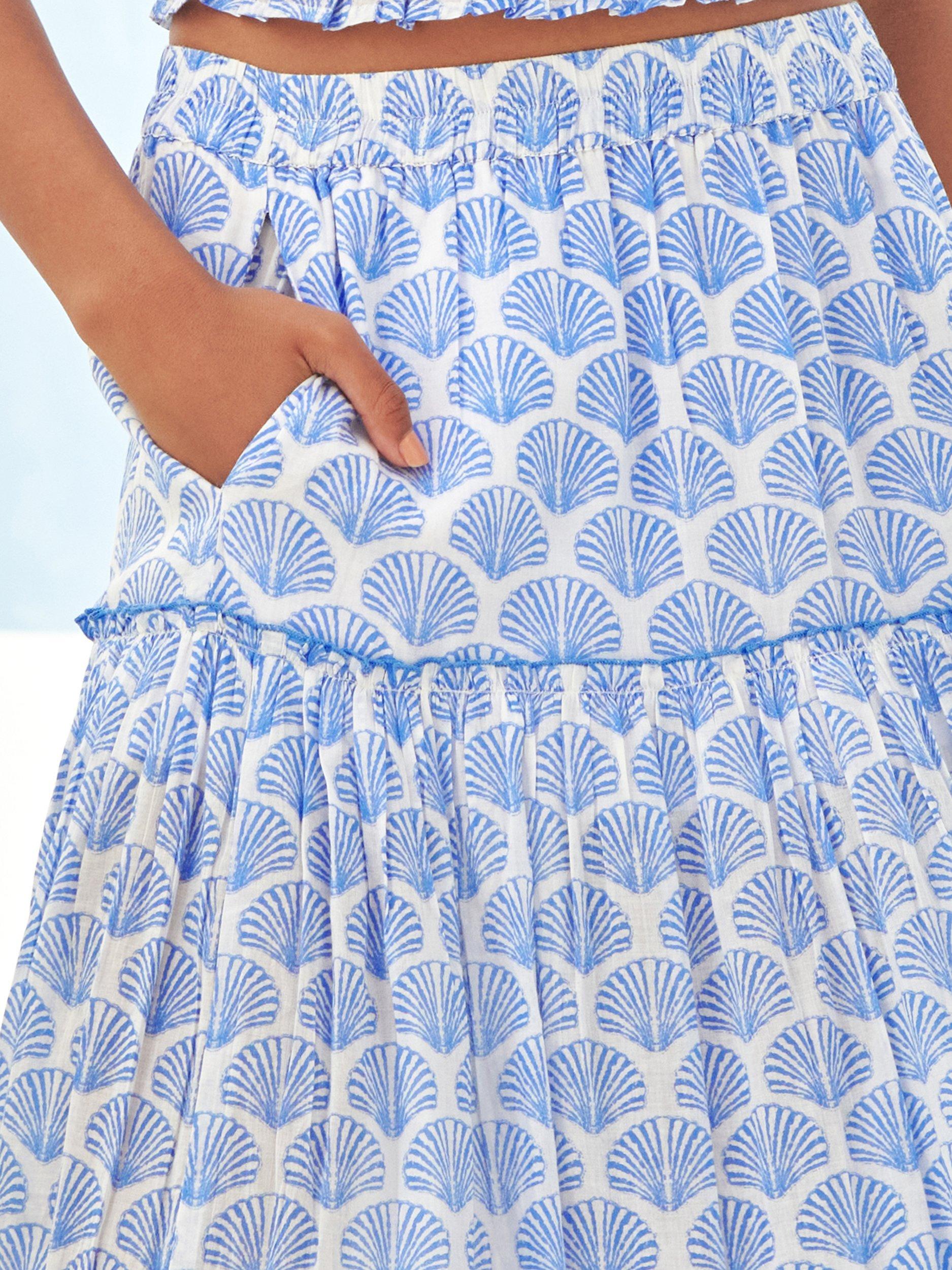 Product image 3 of 8, which shows Aspiga Bea Boho Organic Cotton Maxi Skirt, Blue/White, XS