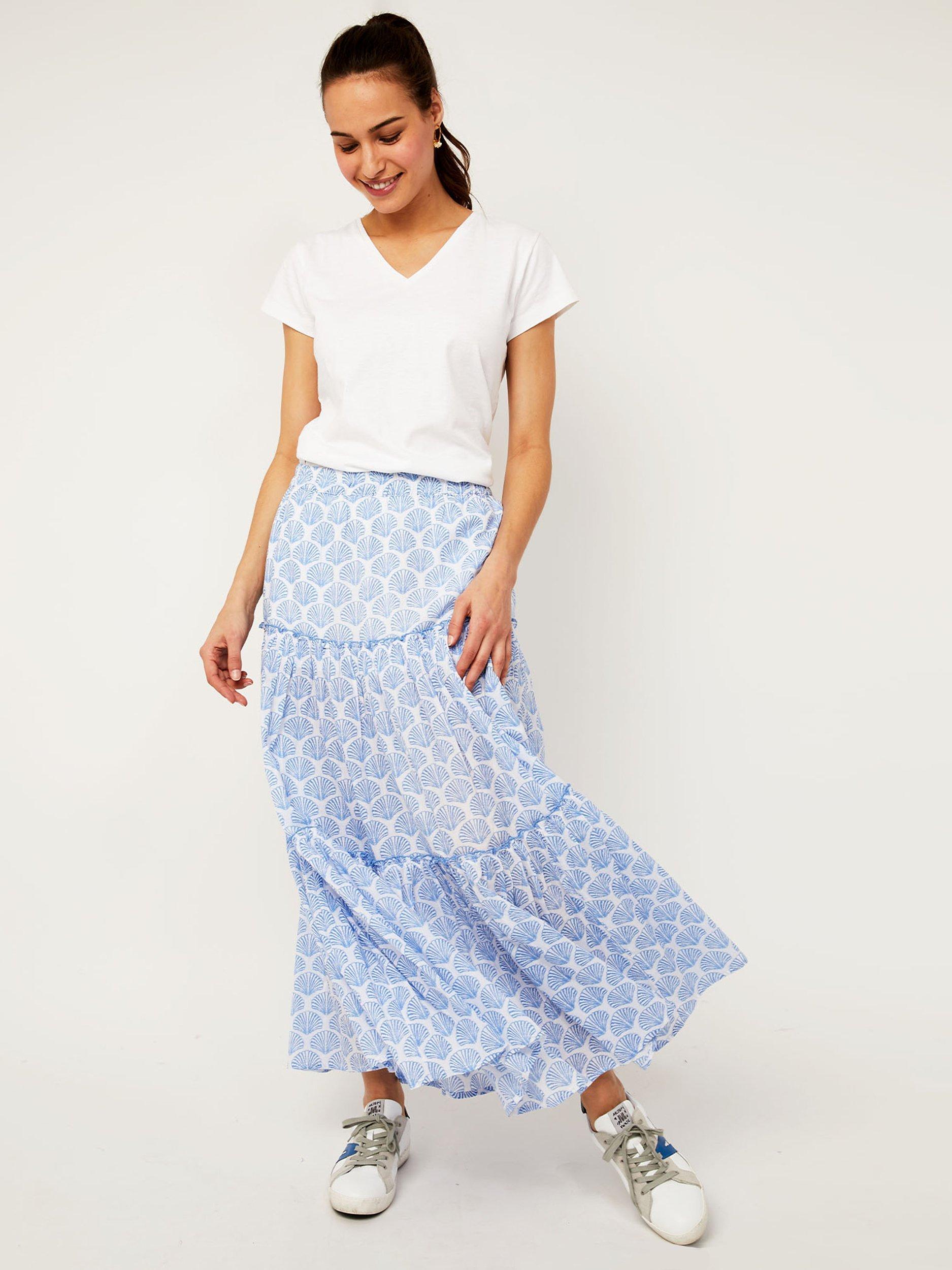 Product image 5 of 8, which shows Aspiga Bea Boho Organic Cotton Maxi Skirt, Blue/White, XS