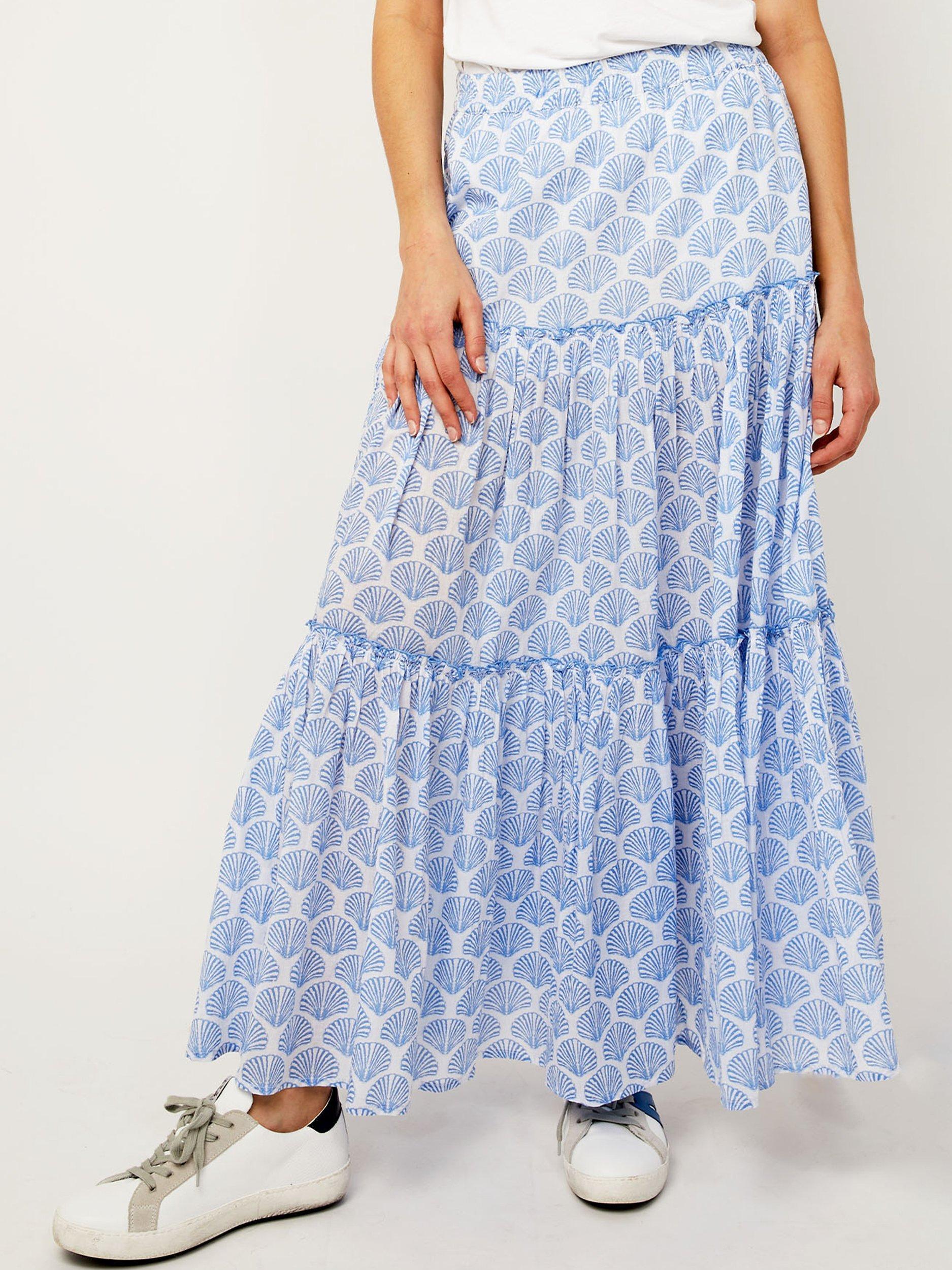 Product image 7 of 8, which shows Aspiga Bea Boho Organic Cotton Maxi Skirt, Blue/White, XS
