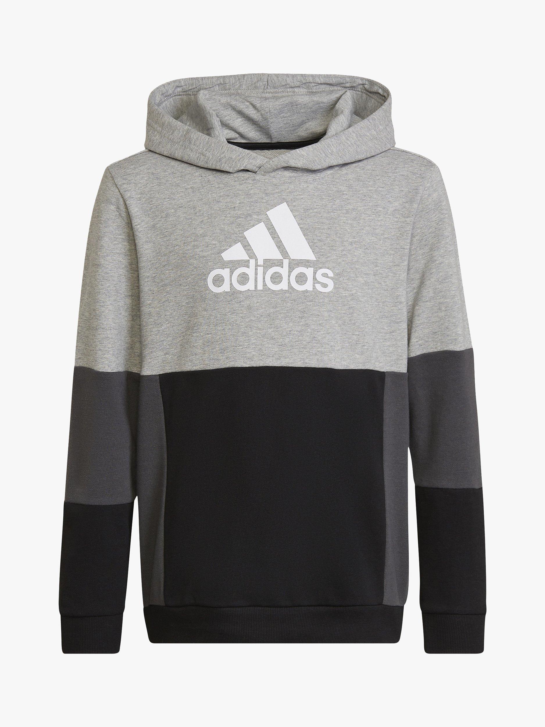 adidas Kids' Colour-Block Panel Logo Hoodie, Grey, 11-12 years