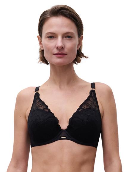 Chantelle Fleurs Plunge T-Shirt Bra, Black