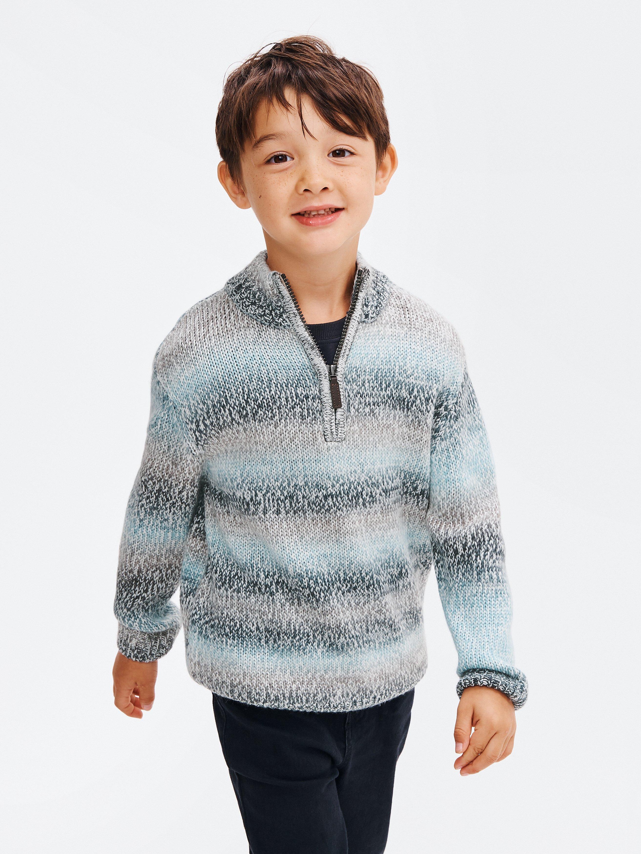 John Lewis Kids' Space Dyed Stripe Half Zip Jumper, Grey