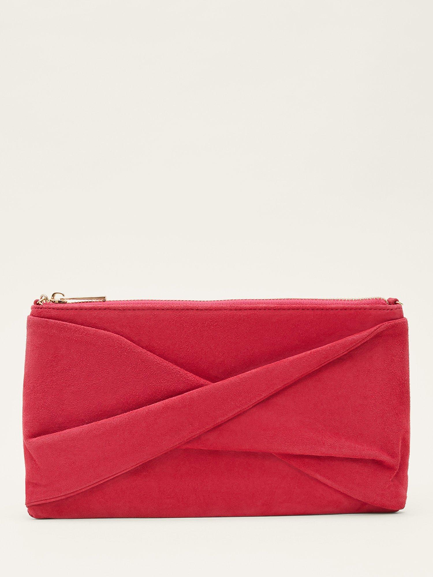 Phase Eight Suede Twist Detail Clutch, Lipstick, One Size