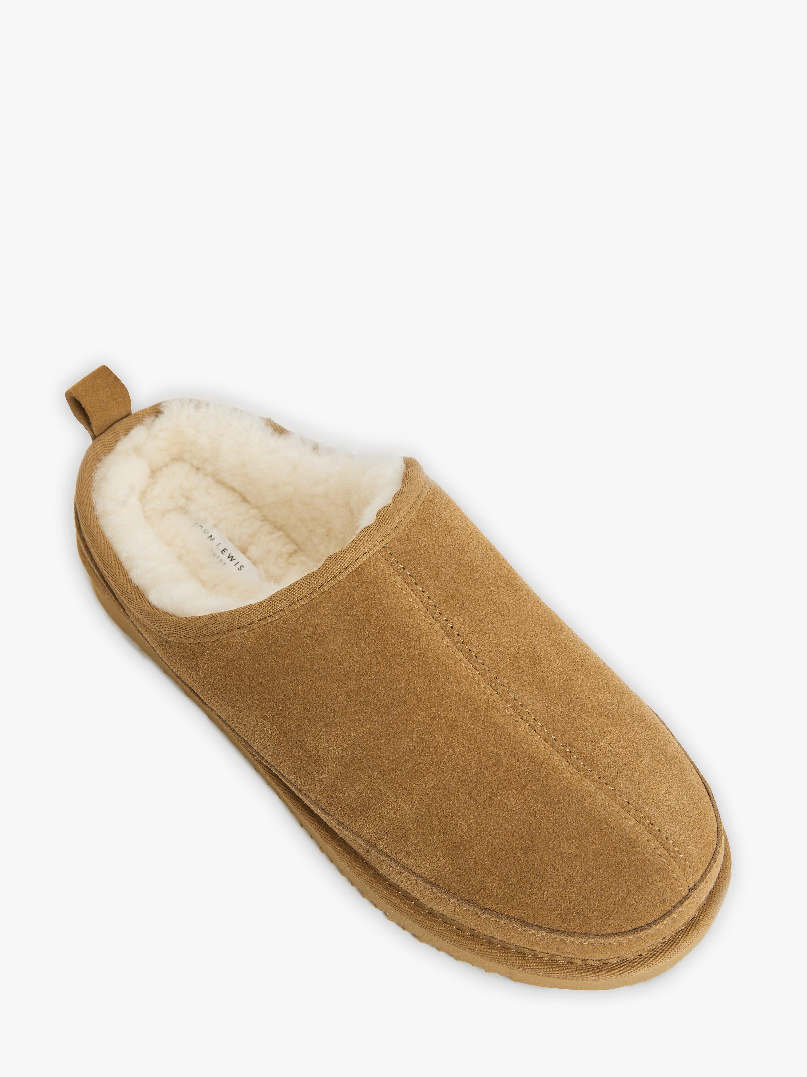 John Lewis Sheepskin Clog Suede Slippers Chestnut