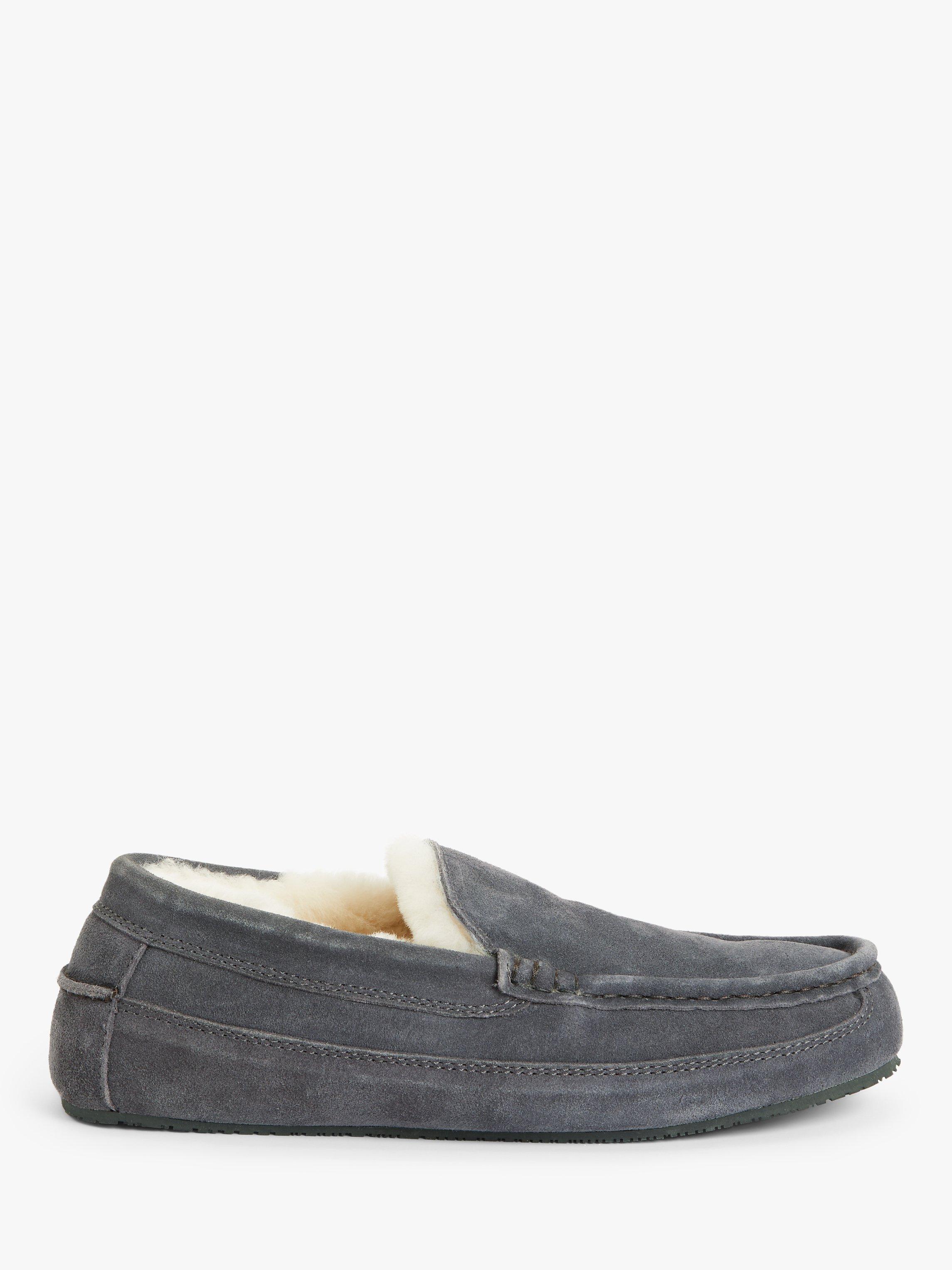 Product image 1 of 4, which shows John Lewis Sheepskin Moccasin Suede Slippers, Grey, 7