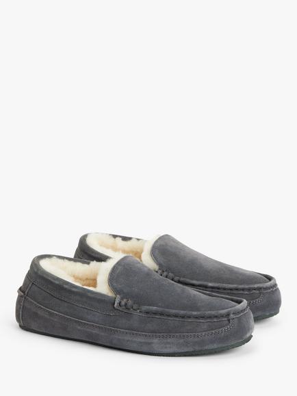 John Lewis Argyll Suede Shearling Lined Moccasin Slippers - view 2, Grey