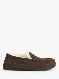 John Lewis Sheepskin Moccasin Suede Slippers, Chocolate