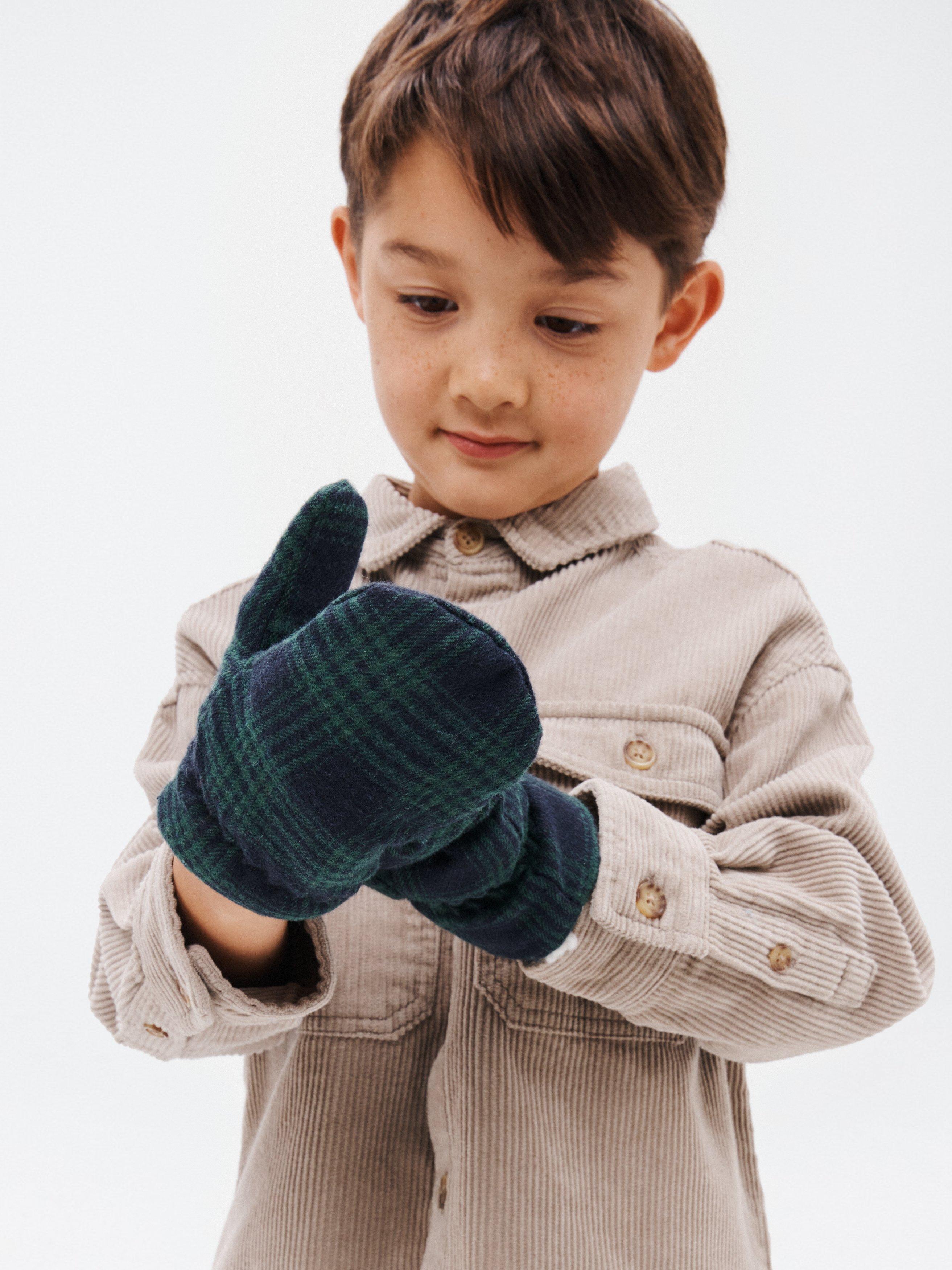 John Lewis Kids' Check Mittens, Green/Blue