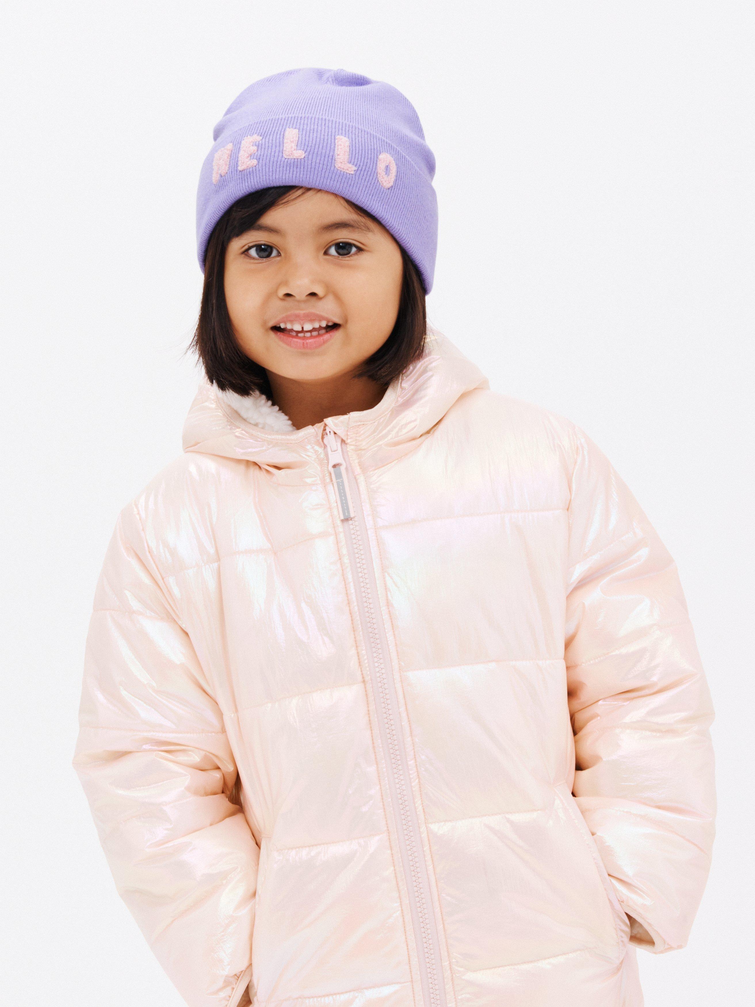 John Lewis Kids' Hello Embroidered Beanie Hat, Lilac