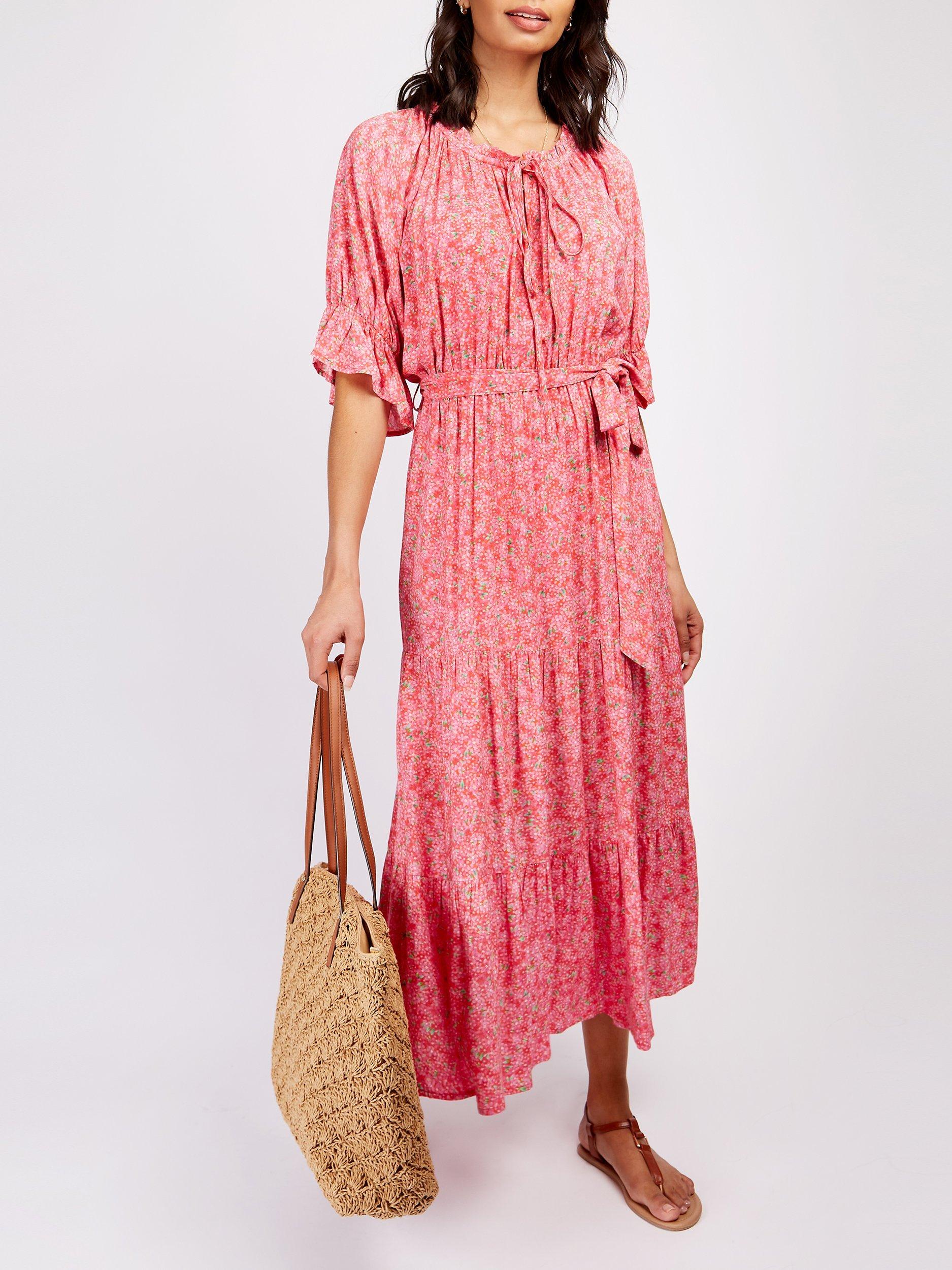 Somerset by Alice Temperley Floral Tiered Maxi Dress, Pink/Multi