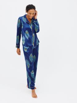 Their Nibs Peacock Feather Print Satin Pyjamas, Navy/Multi