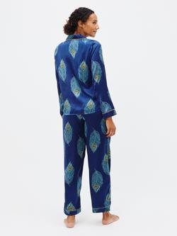 Their Nibs Peacock Feather Print Satin Pyjamas - view 2, Navy/Multi