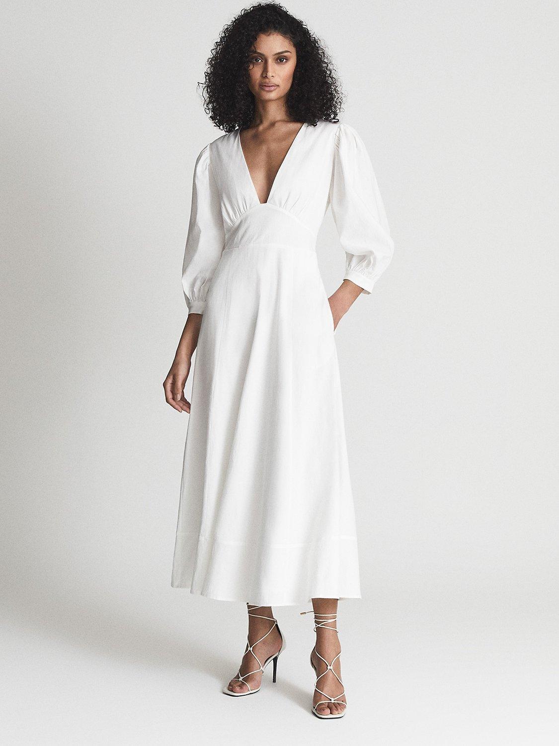 Reiss Christie Linen Blend Open Back Maxi Dress, White