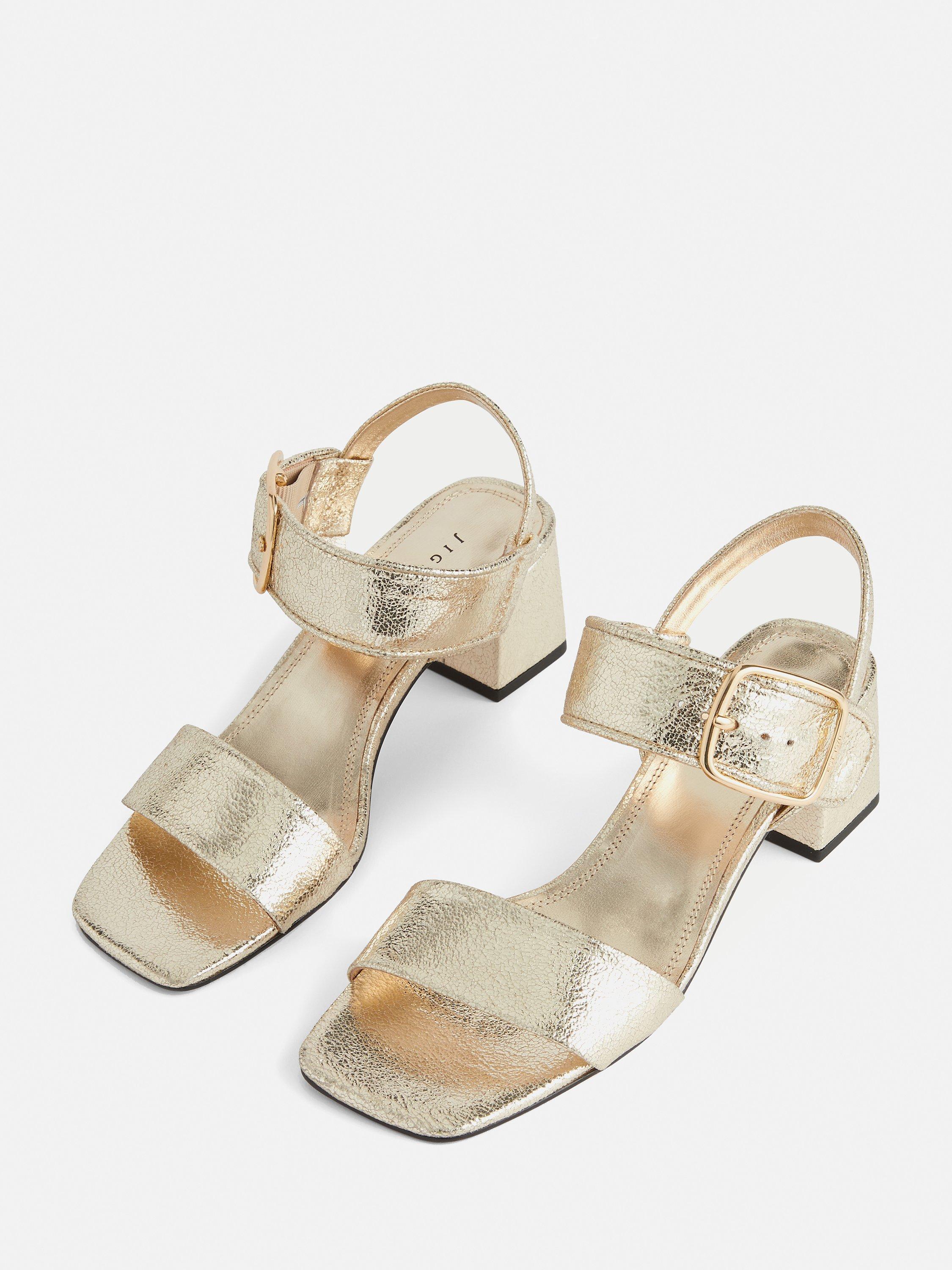 Product image 4 of 4, which shows Jigsaw Maybell Leather Block Heel Sandals, Gold, 6