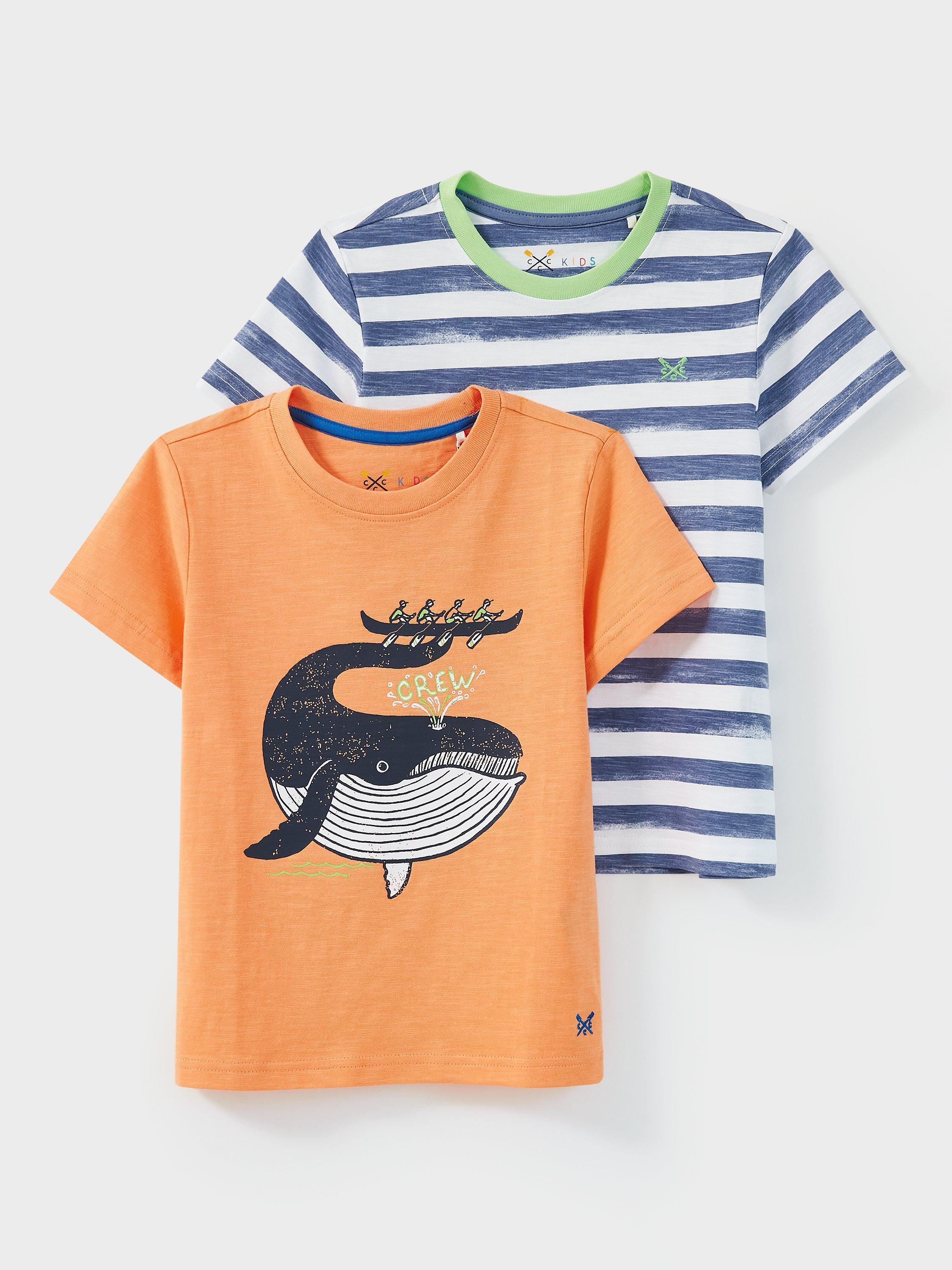 Crew Clothing Kids' Whale Stripe Short Sleeve T-Shirt, Pack of 2, Multi