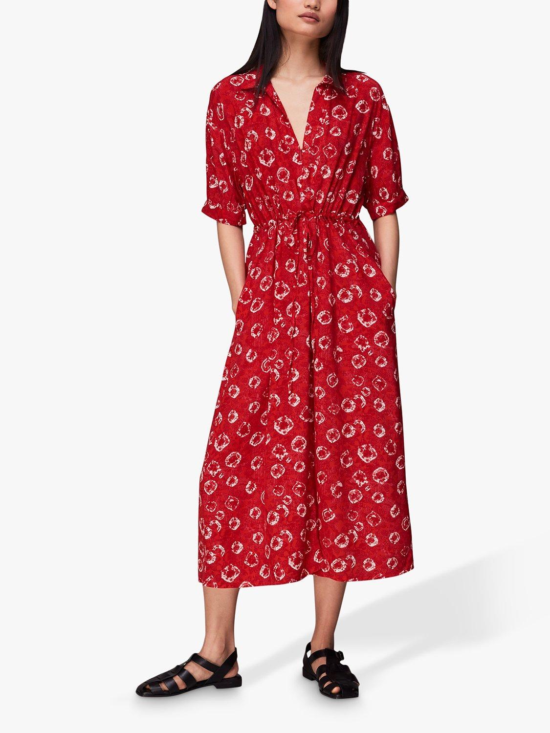 Whistles Hilda Tie Dye Floral Print Midi Dress, Red/Multi